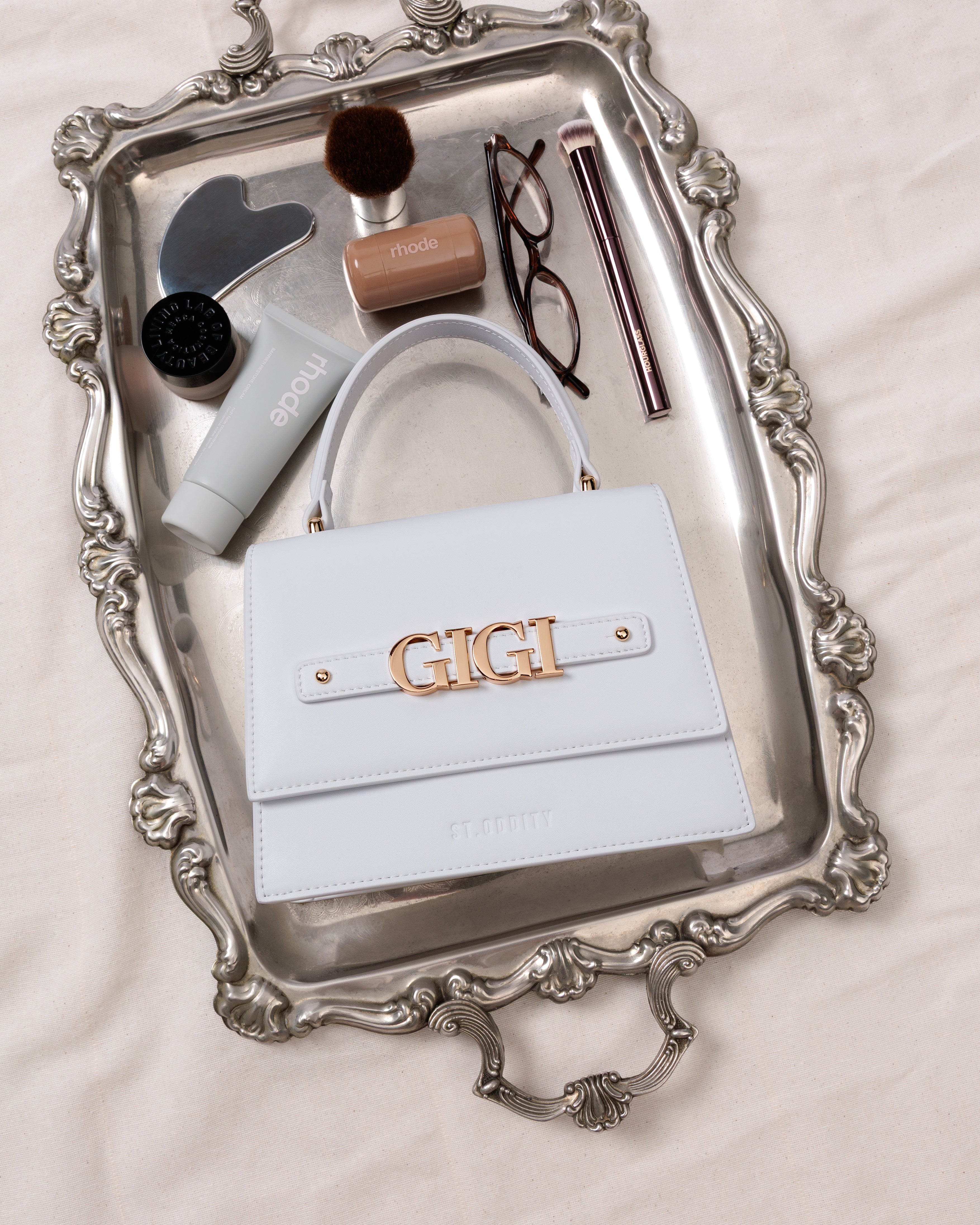 Evening Bag in White with Personalised Hardware