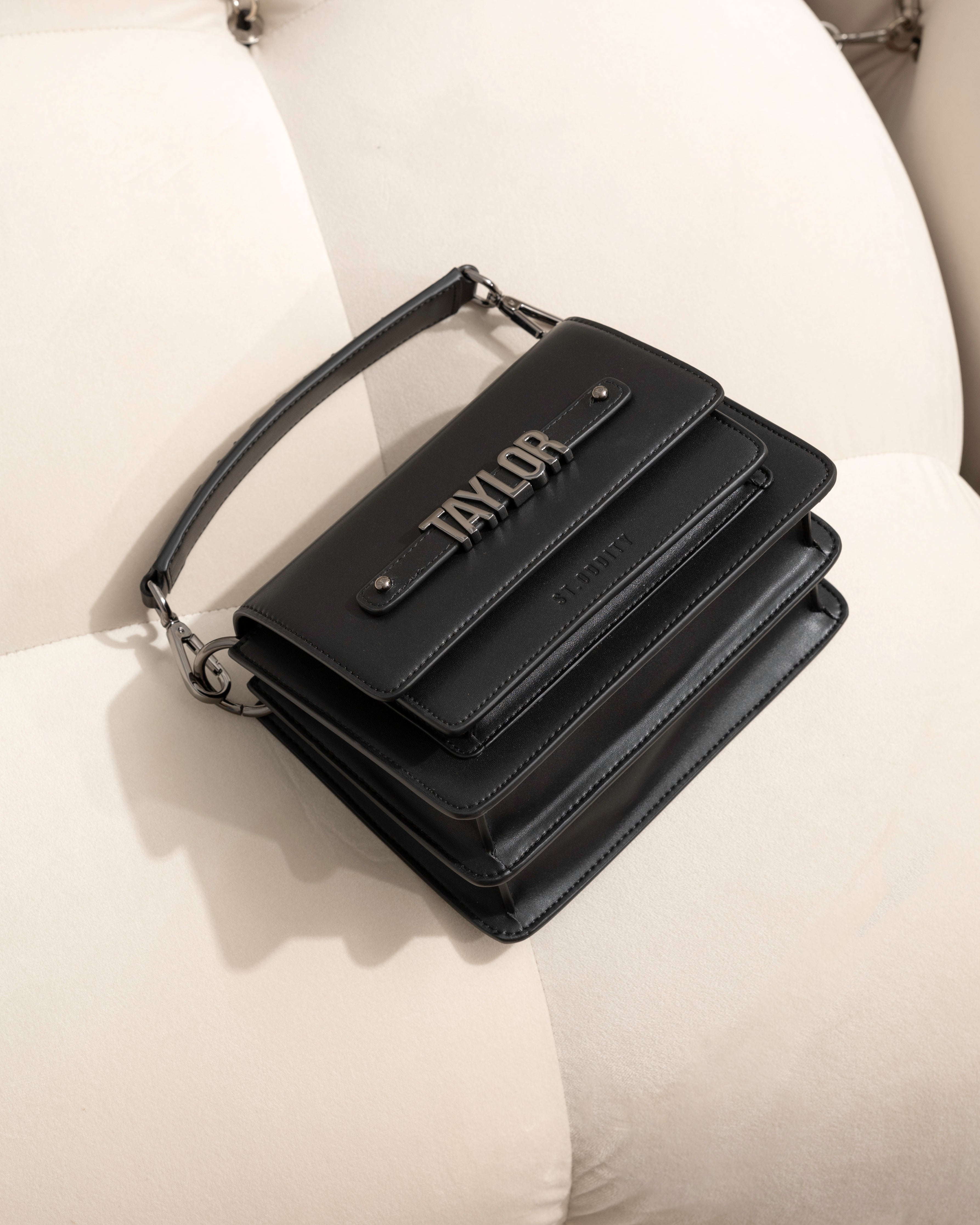 Shoulder Bag in Black/Gunmetal with Personalised Hardware