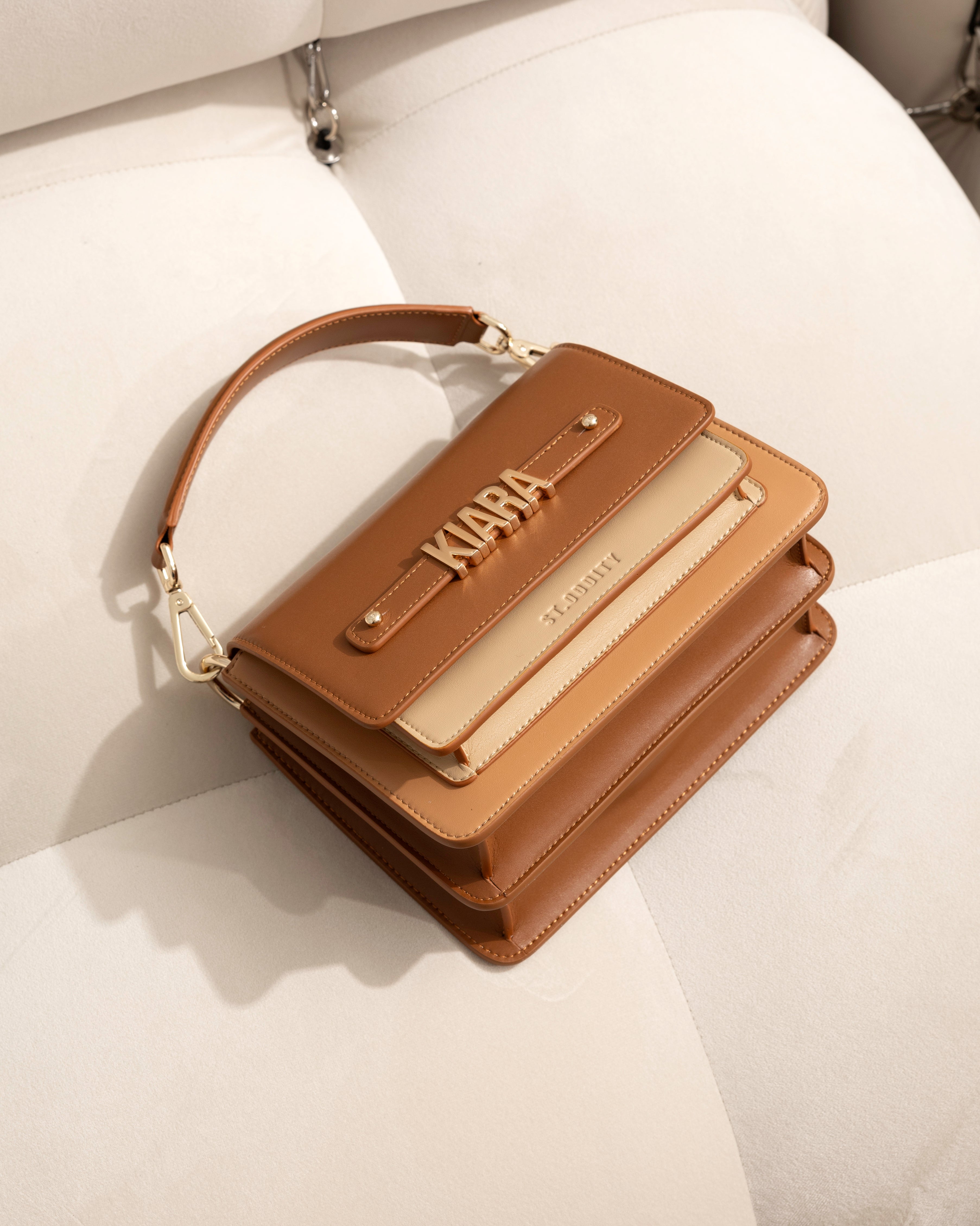 Shoulder Bag in Neutral Multi with Personalised Hardware