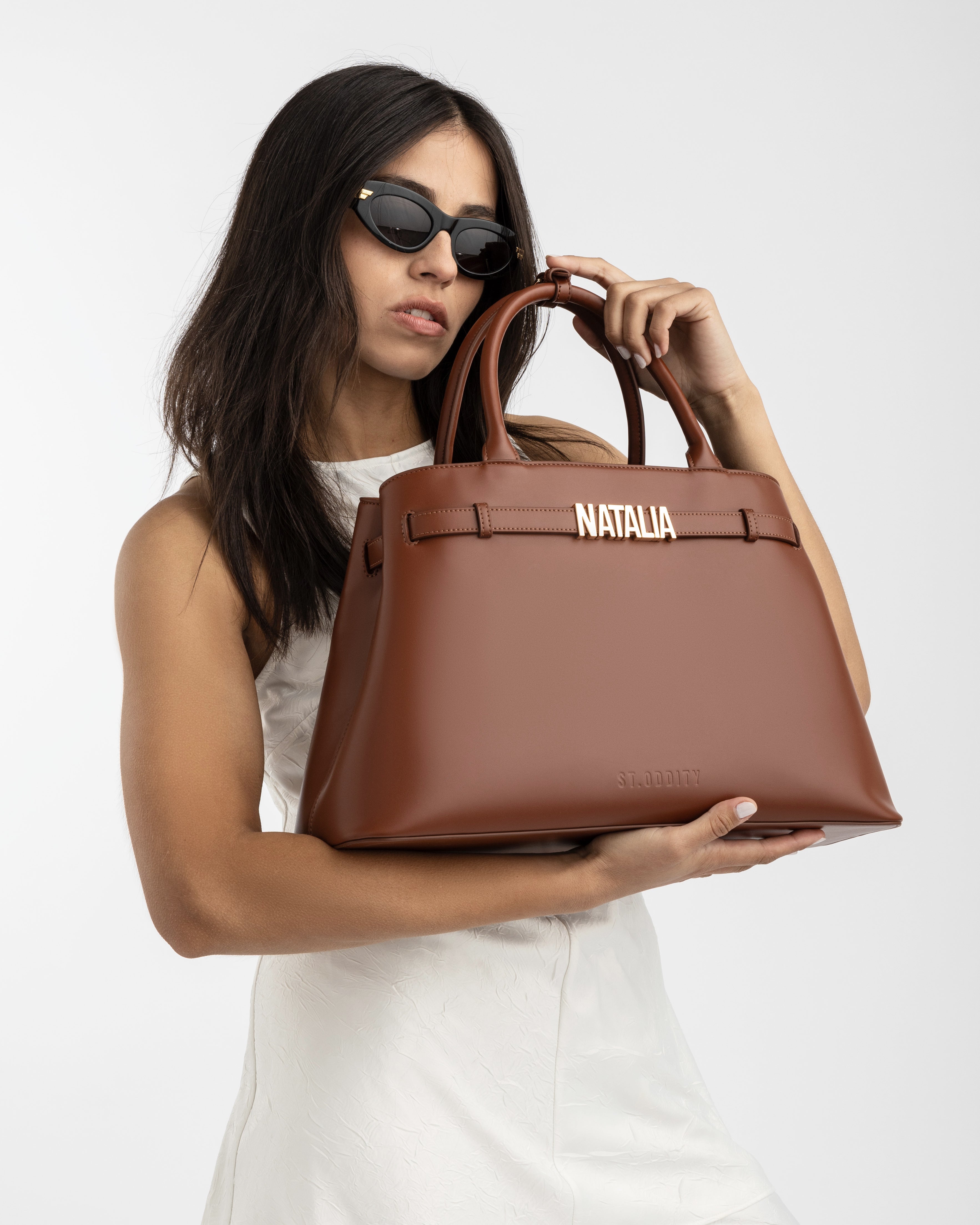 Belt Tote in Cognac with Personalised Hardware