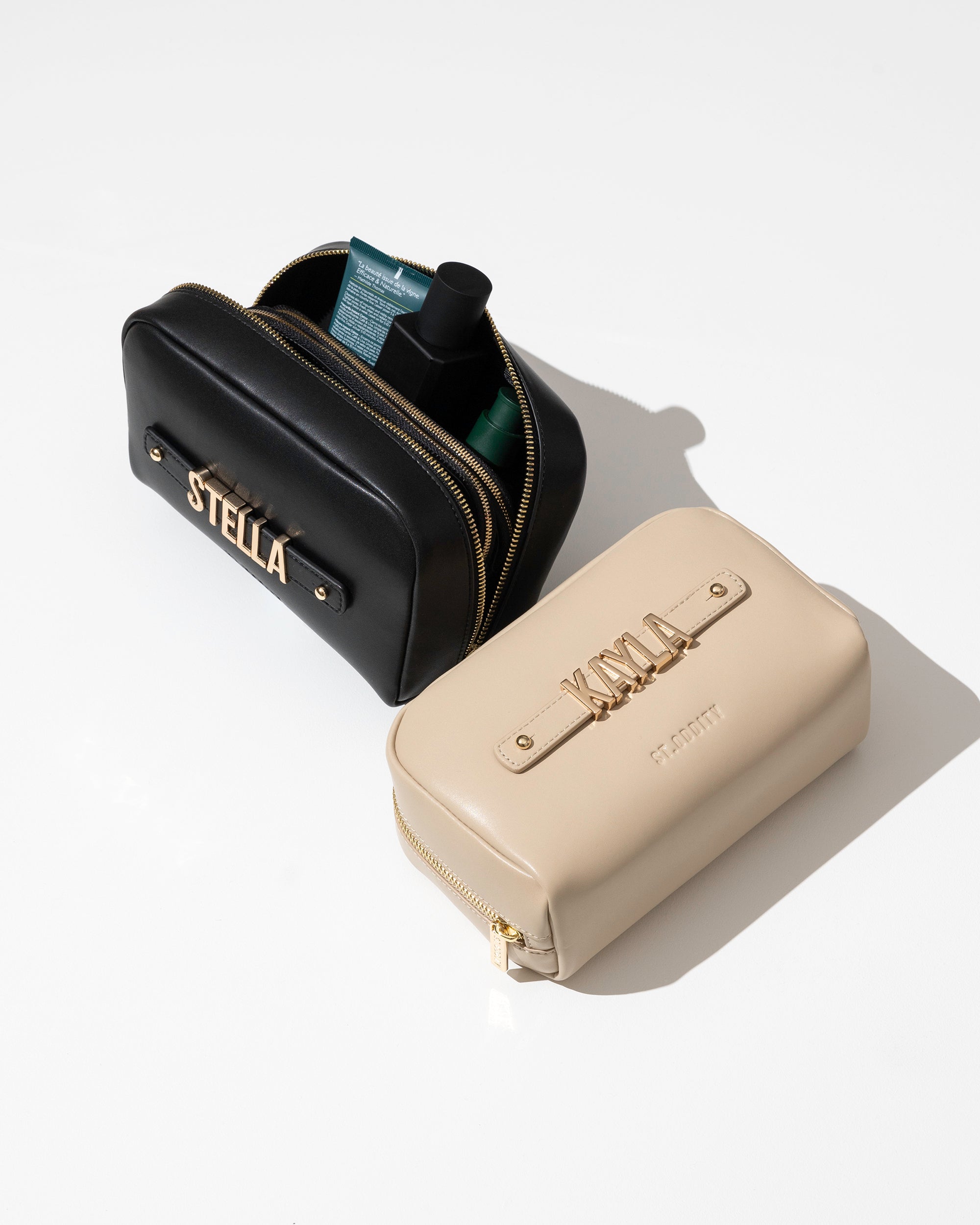 Cosmetic Pouch in Black/Gold with Personalised Hardware