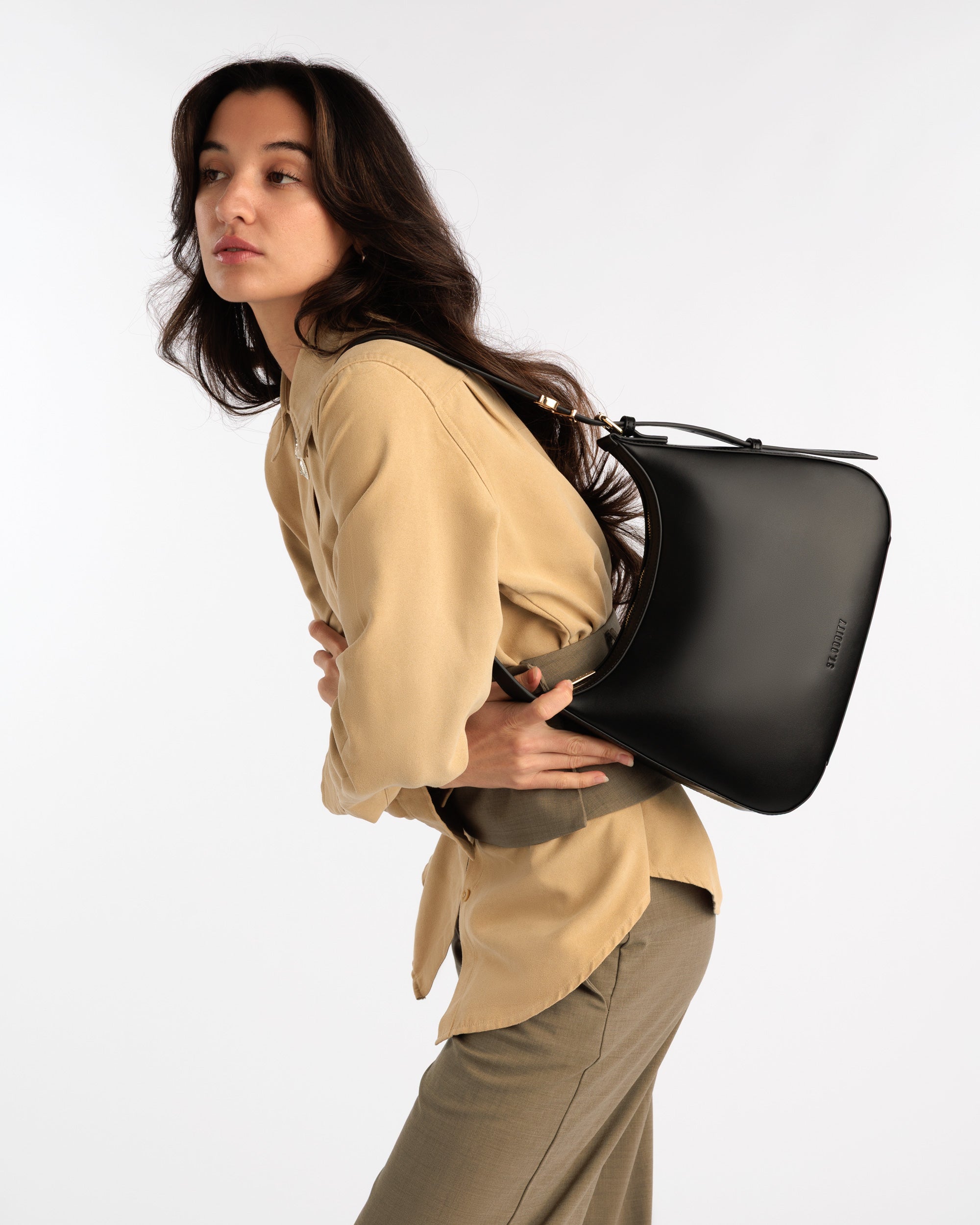 Day Shoulder Bag in Black/Gold with Personalised Hardware