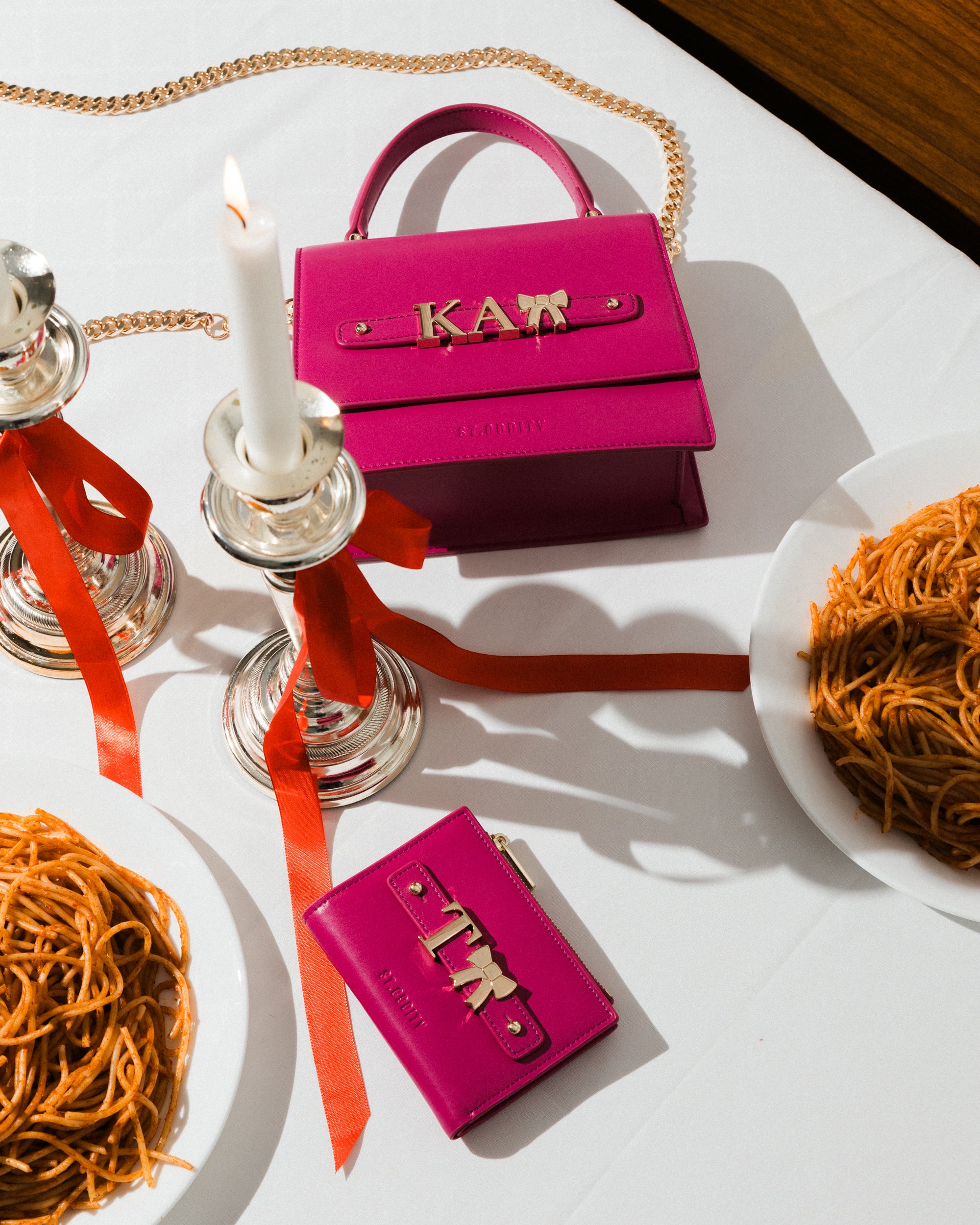 Evening Bag in Fuchsia with Personalised Hardware