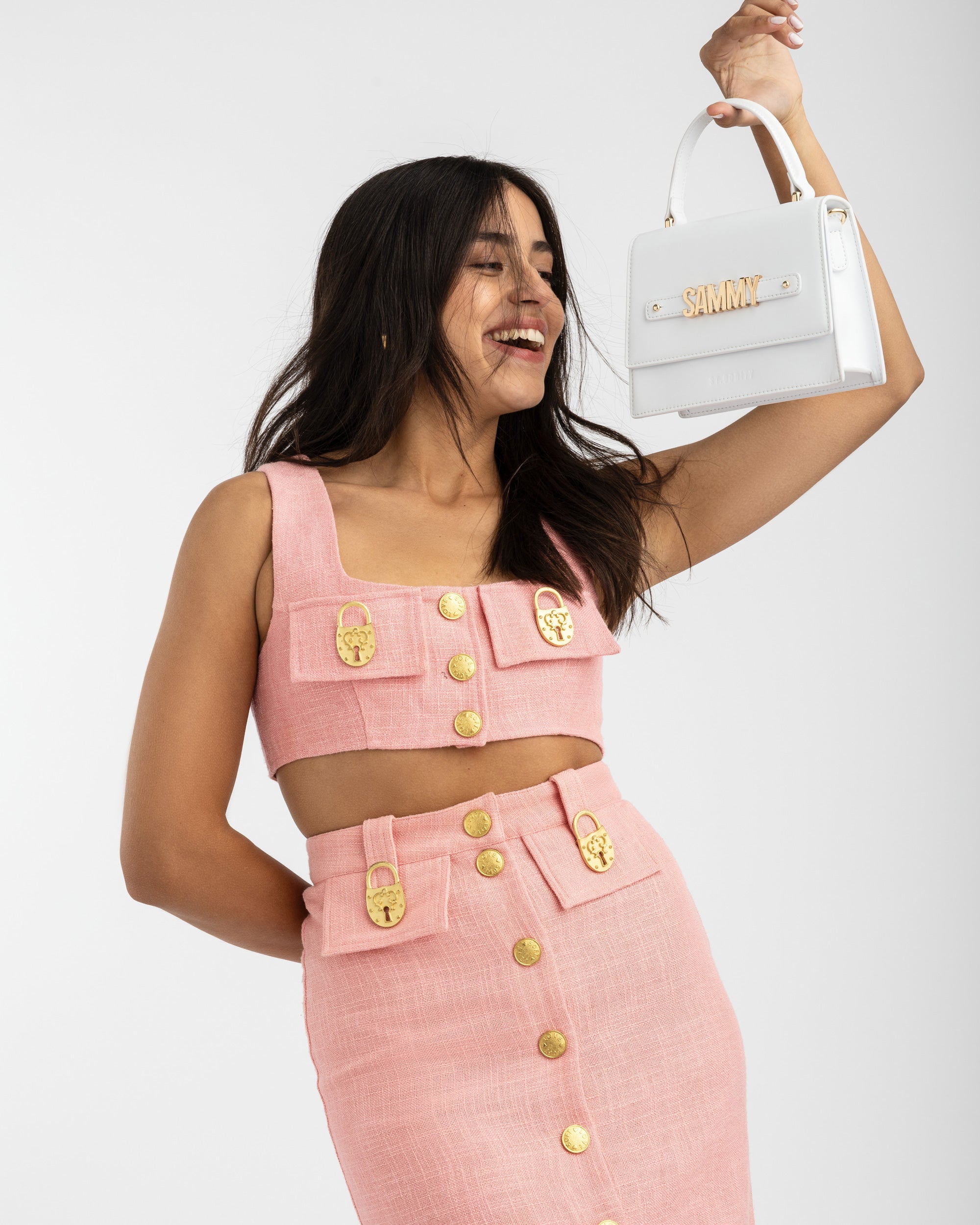 Evening Bag in White with Personalised Hardware