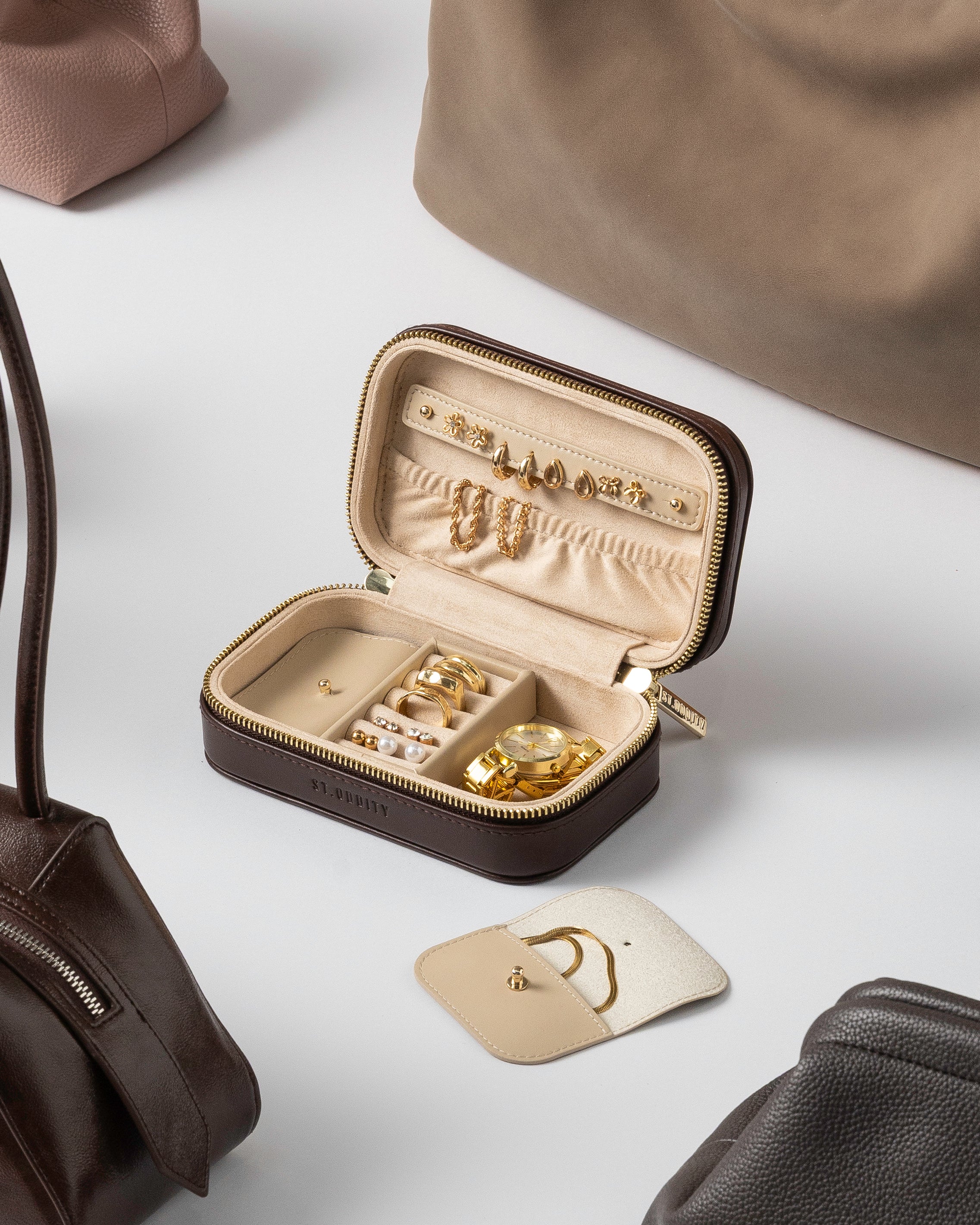 Jewellery Case in Brown with Personalised Hardware