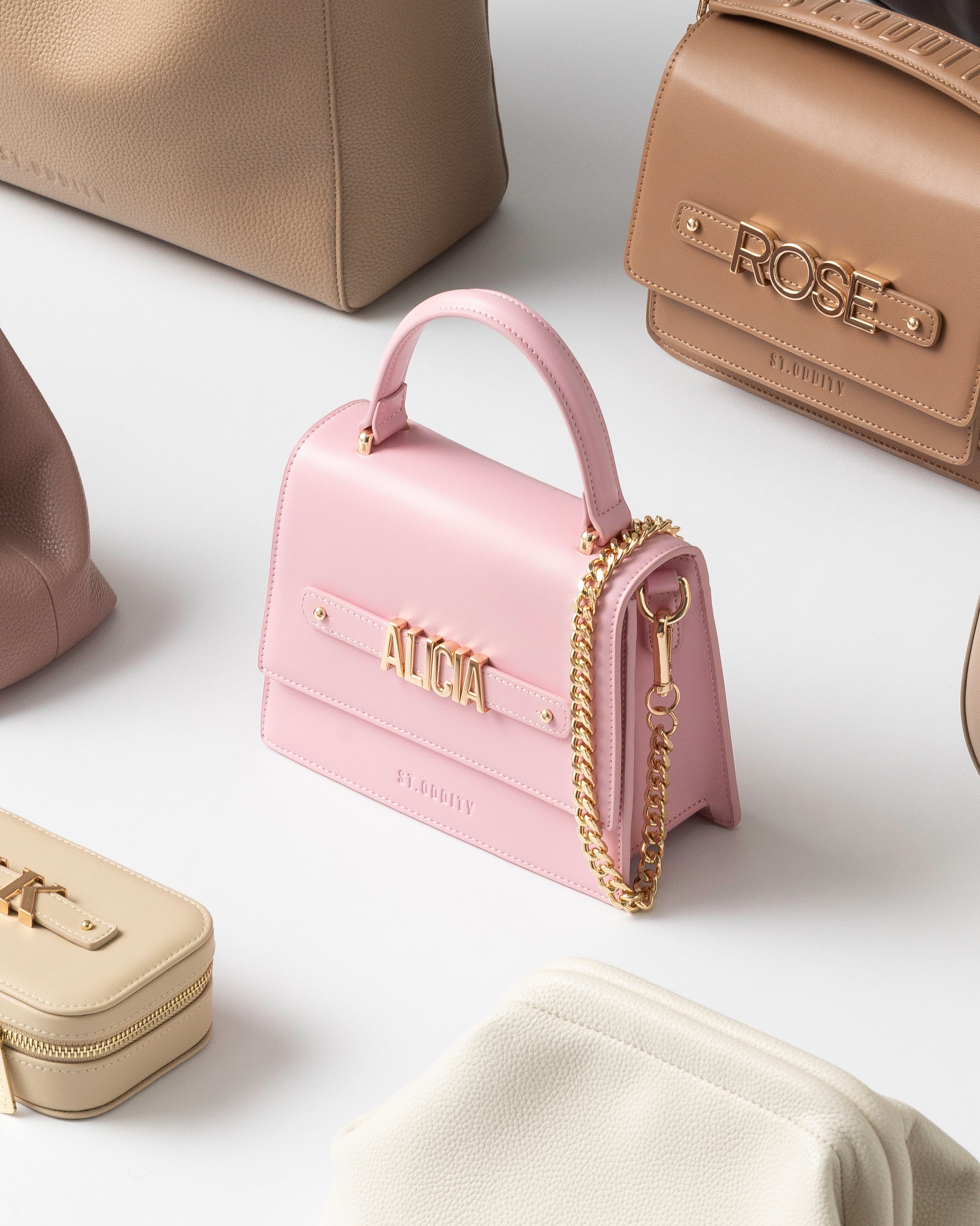 Evening Bag in Pink with Personalised Hardware