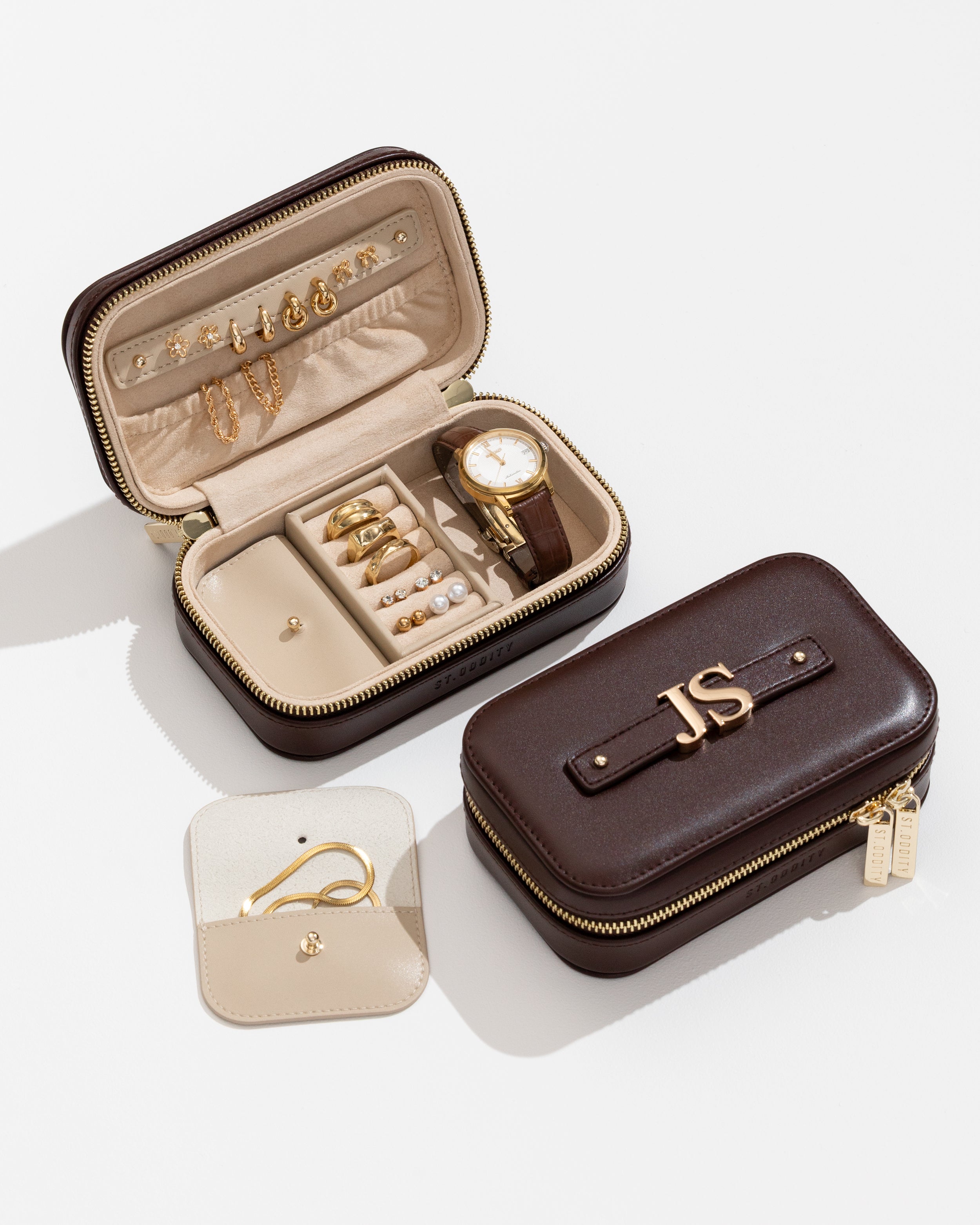 Jewellery Case in Brown with Personalised Hardware