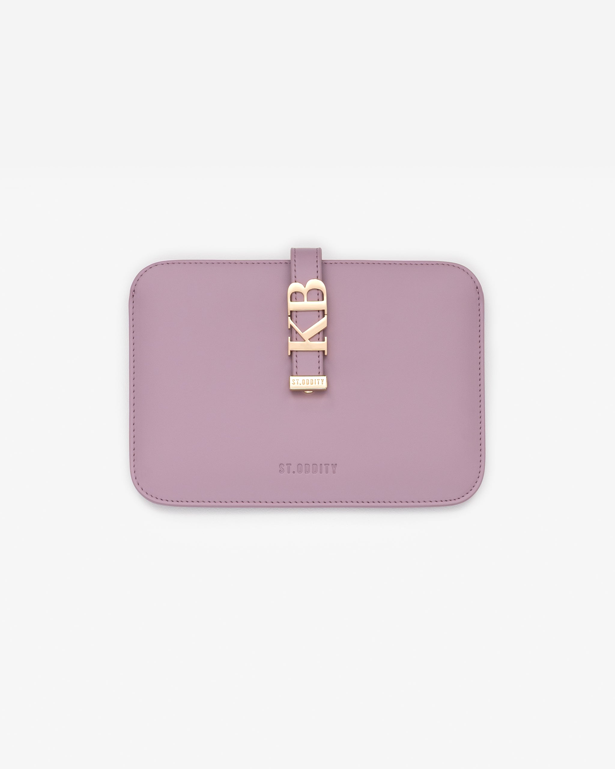 Lilac iPad/kindle sleeve with gold personalisation 'KB' on a white background