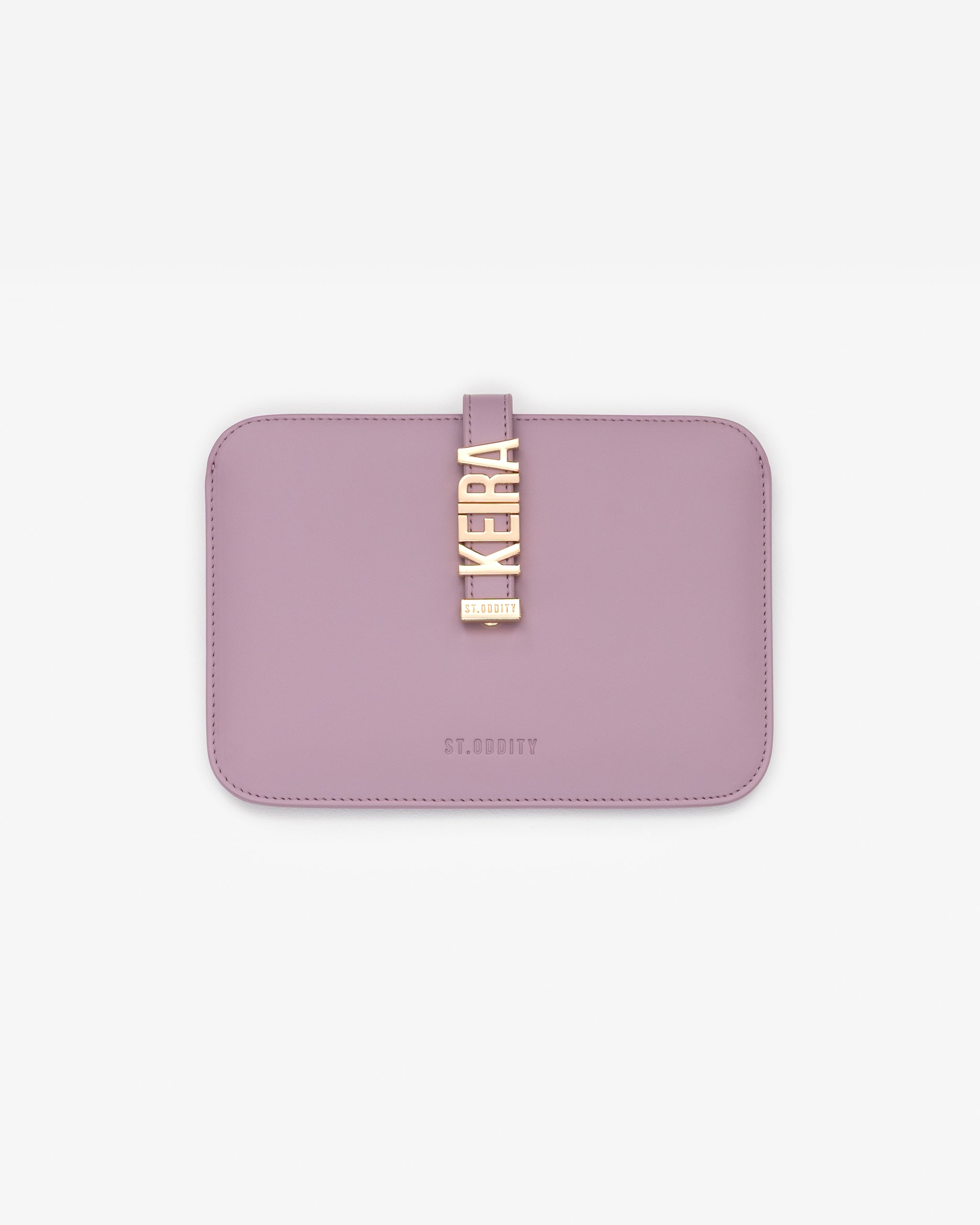 Lilac iPad/kindle sleeve with gold personalisation 'KEIRA' on a white background