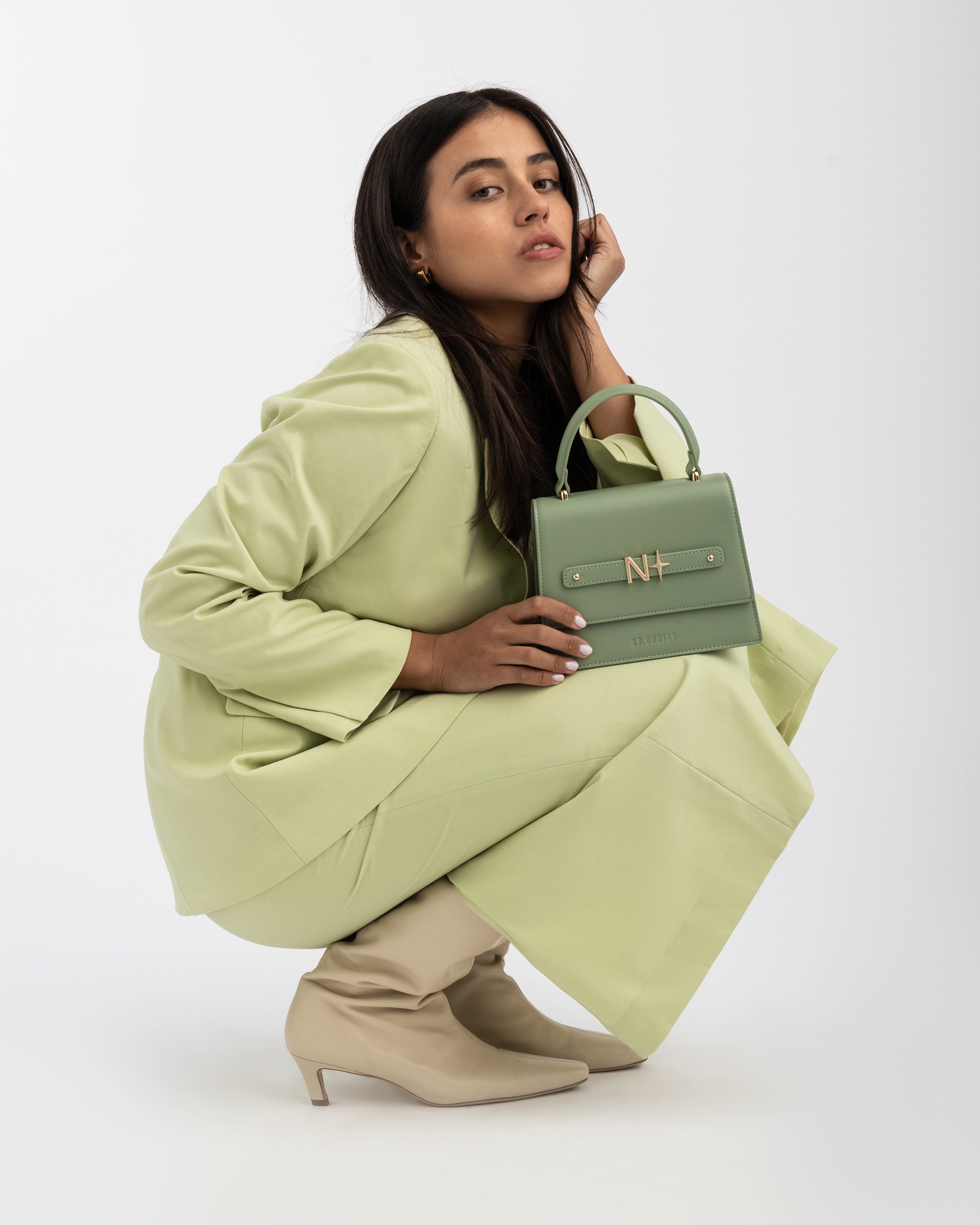 Evening Bag in Sage with Personalised Hardware