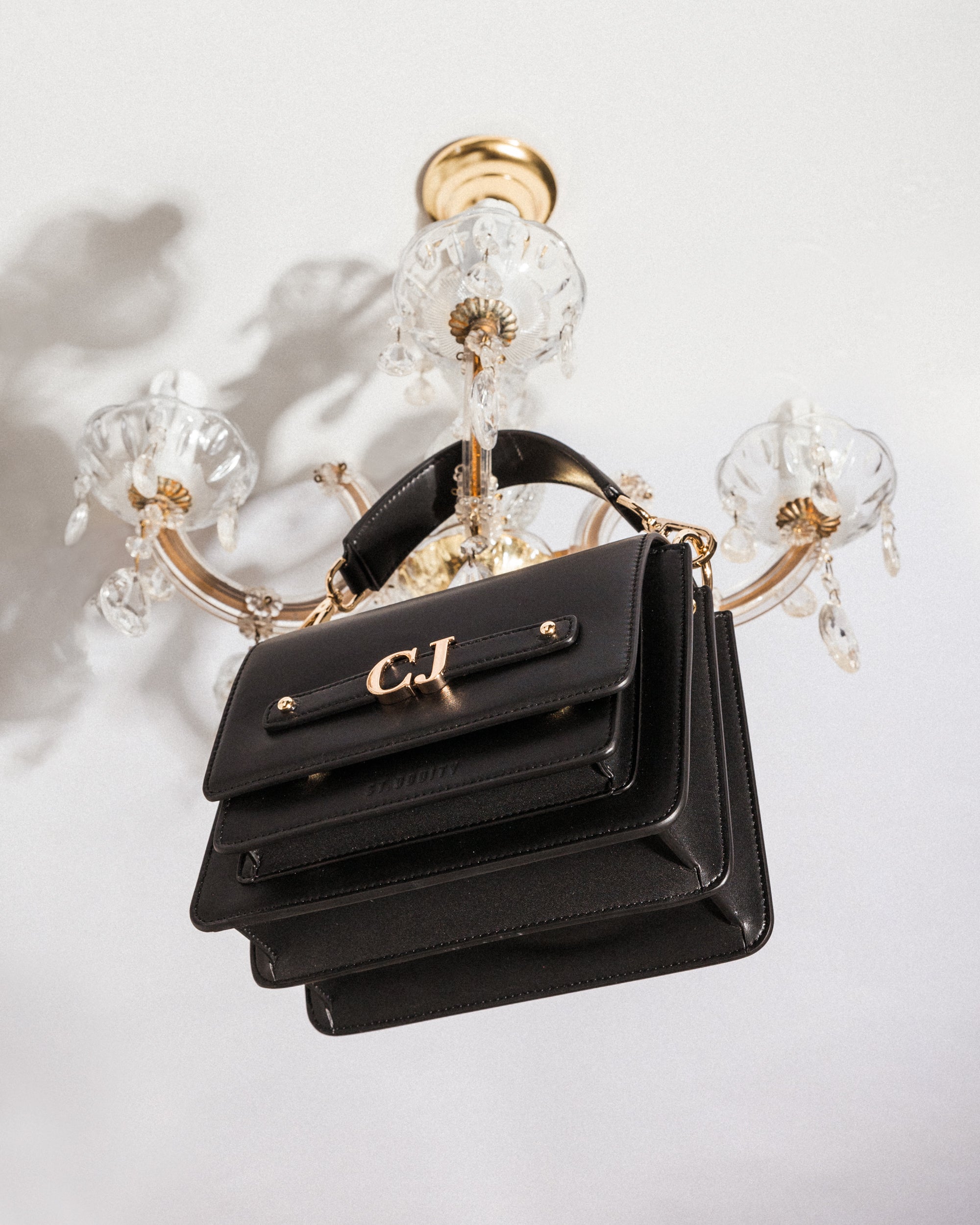 Shoulder Bag in Black/Gold with Personalised Hardware