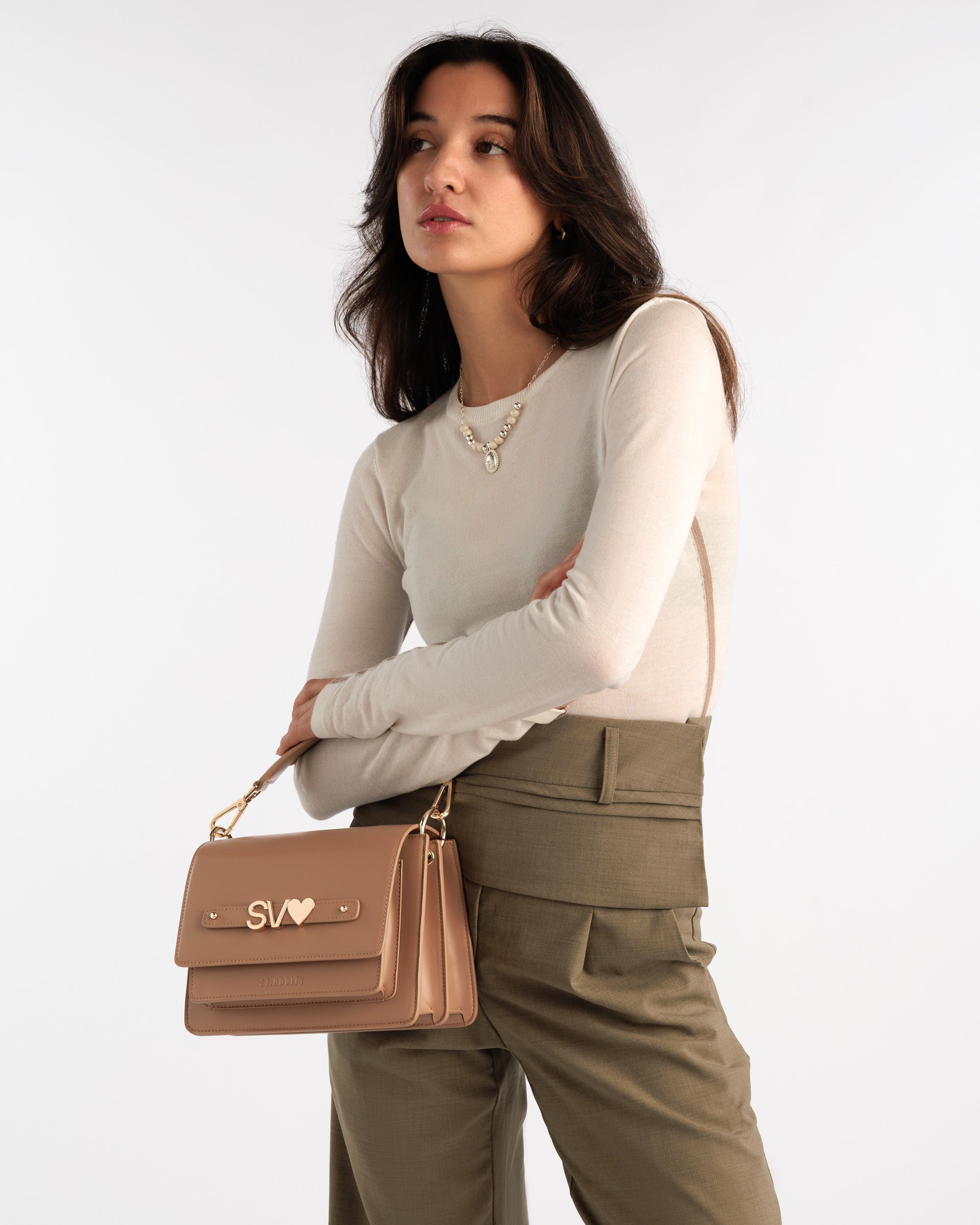 Shoulder Bag in Mocha with Personalised Hardware