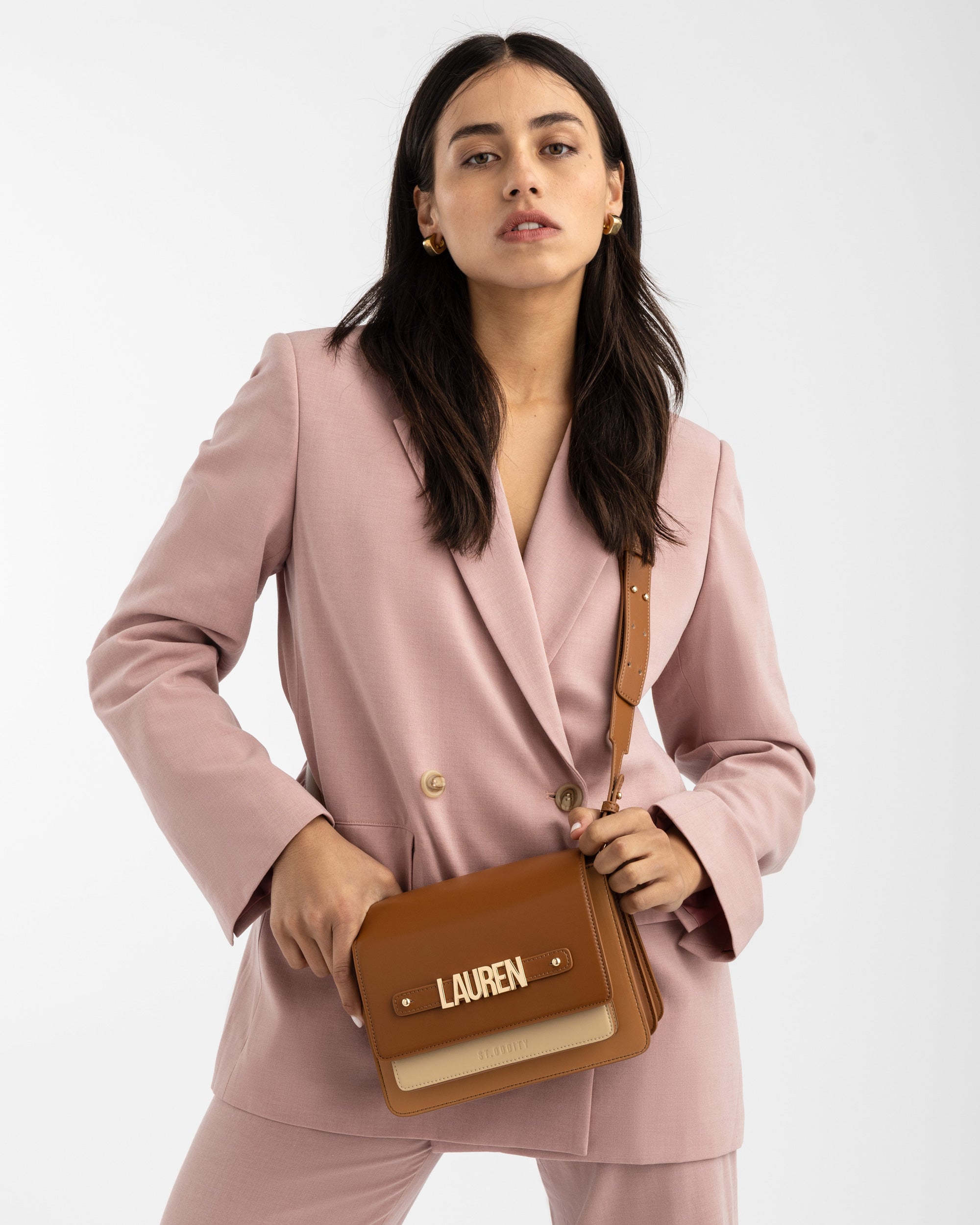 Shoulder Bag in Neutral Multi with Personalised Hardware