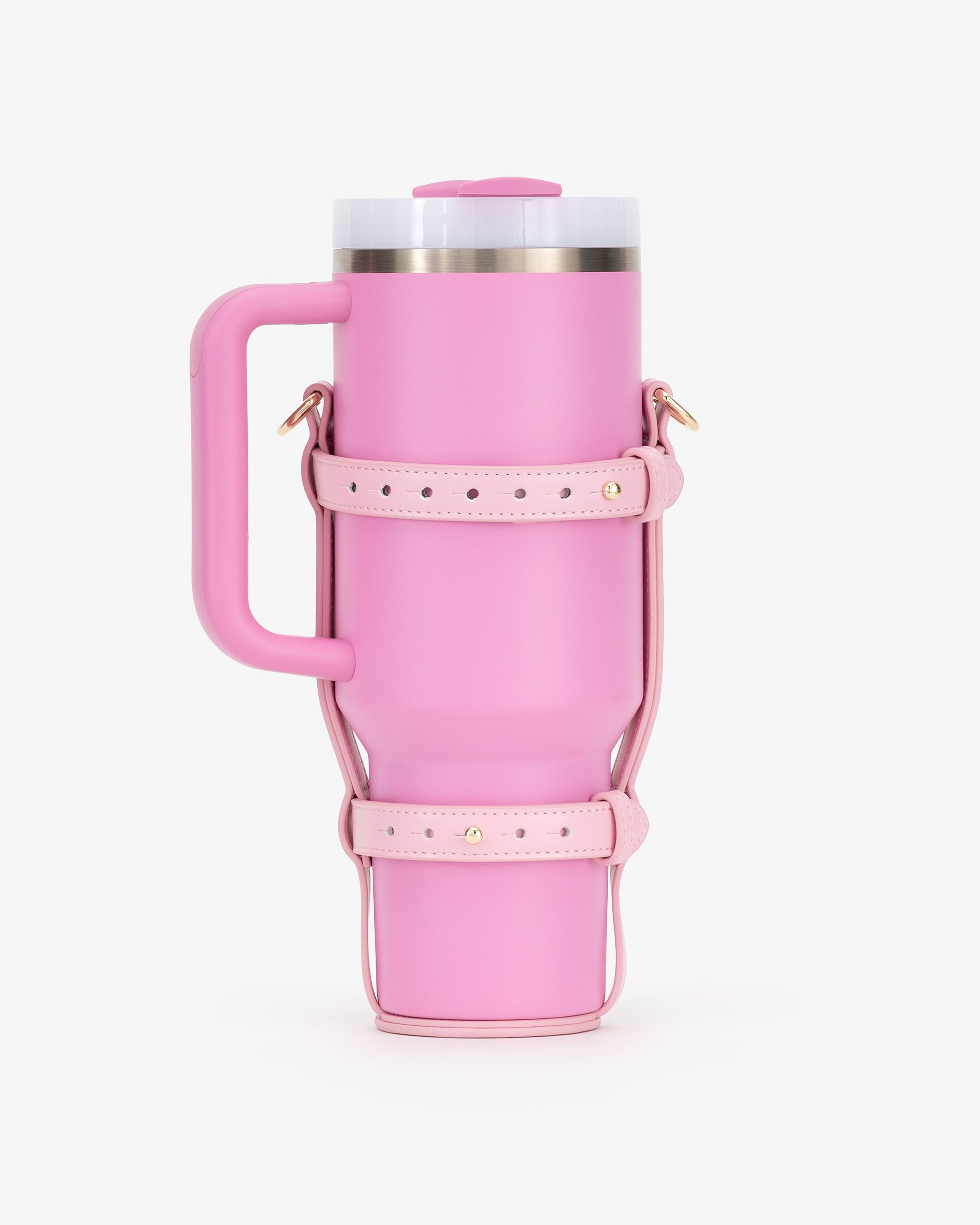 Water Bottle Holder in Pink with Personalised Hardware