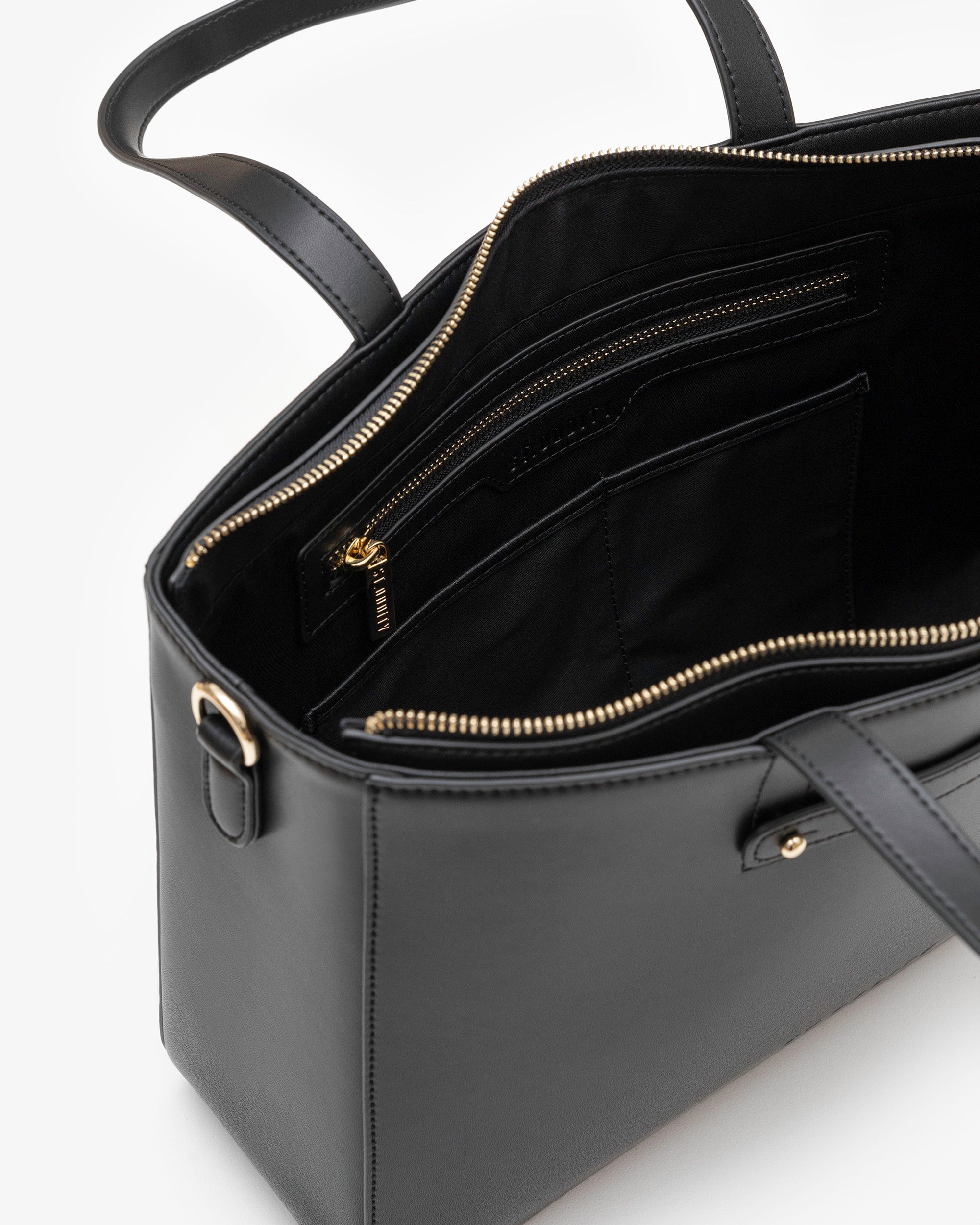 Wide Tote in Black/Gold with Personalised Hardware