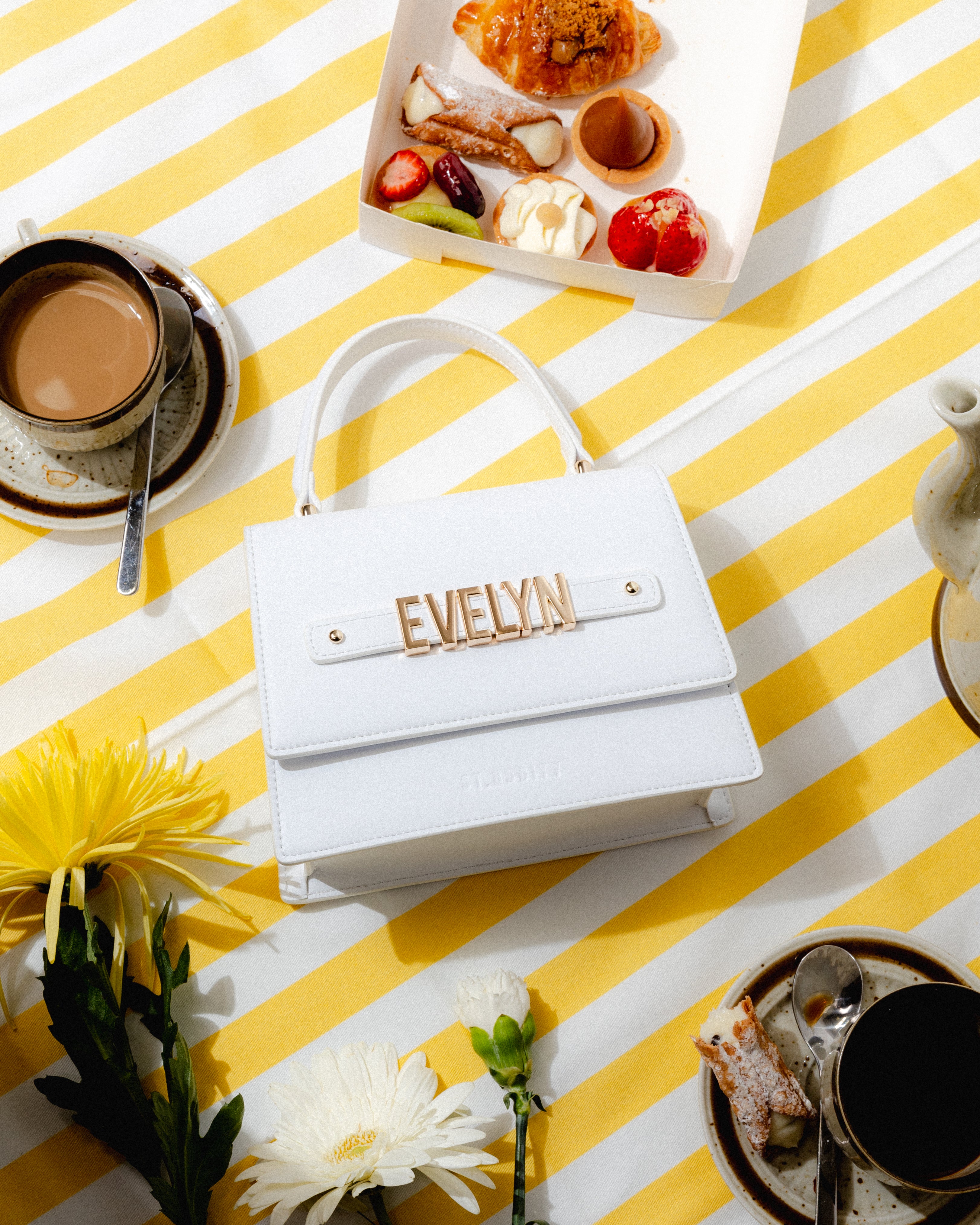 Evening Bag in White with Personalised Hardware