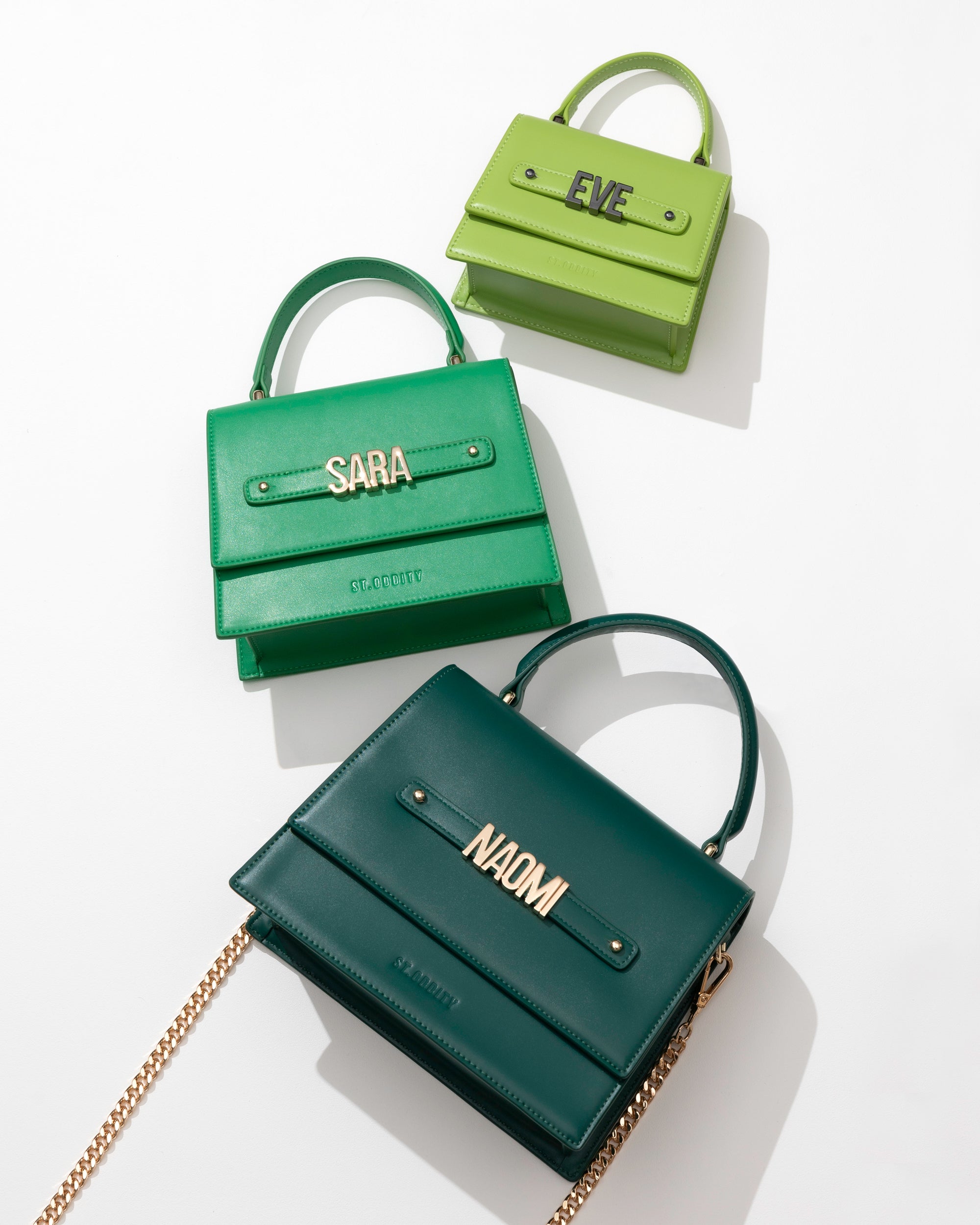 Evening Bag in Grass Green with Personalised Hardware