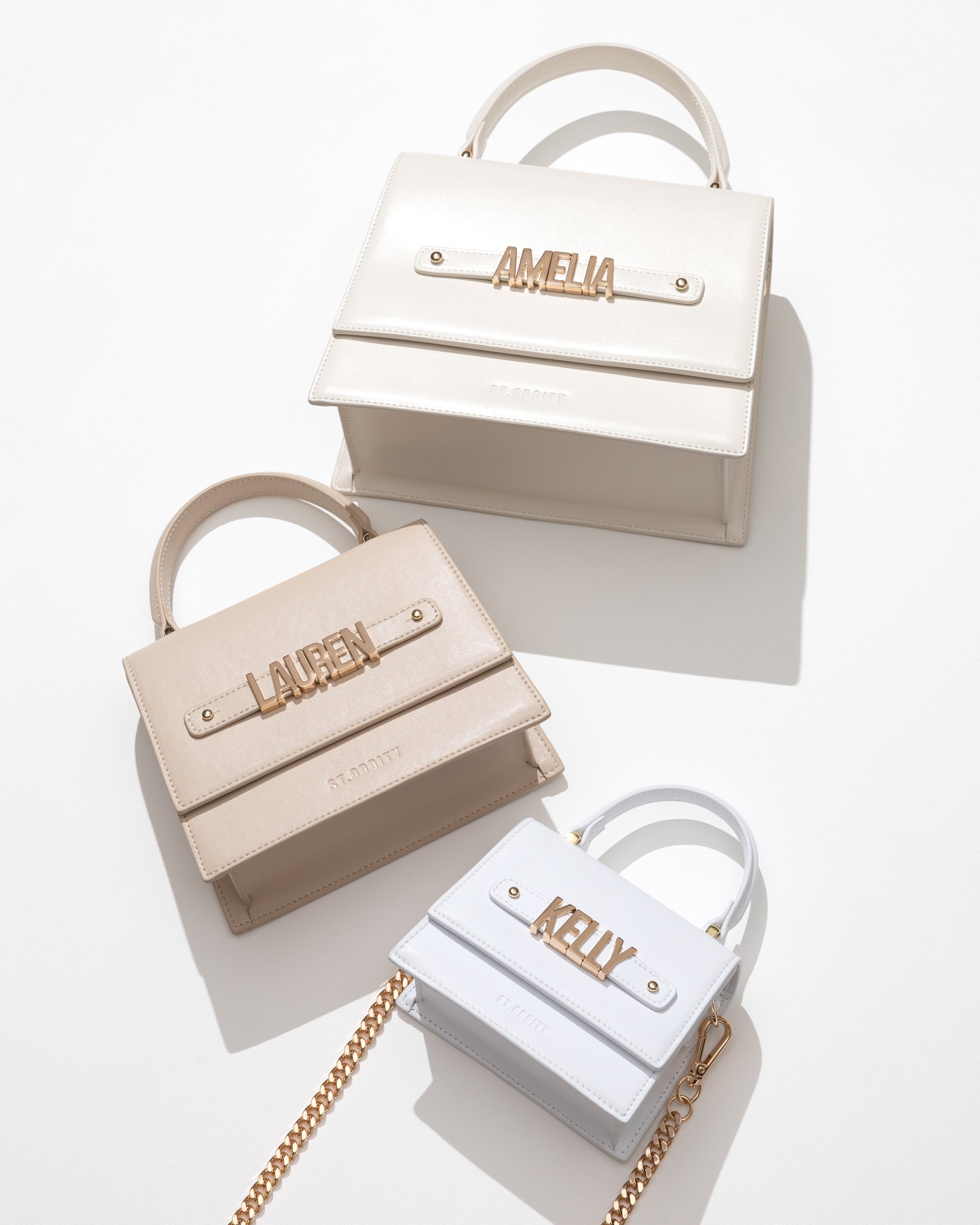 Evening Bag in Light Sand with Personalised Hardware