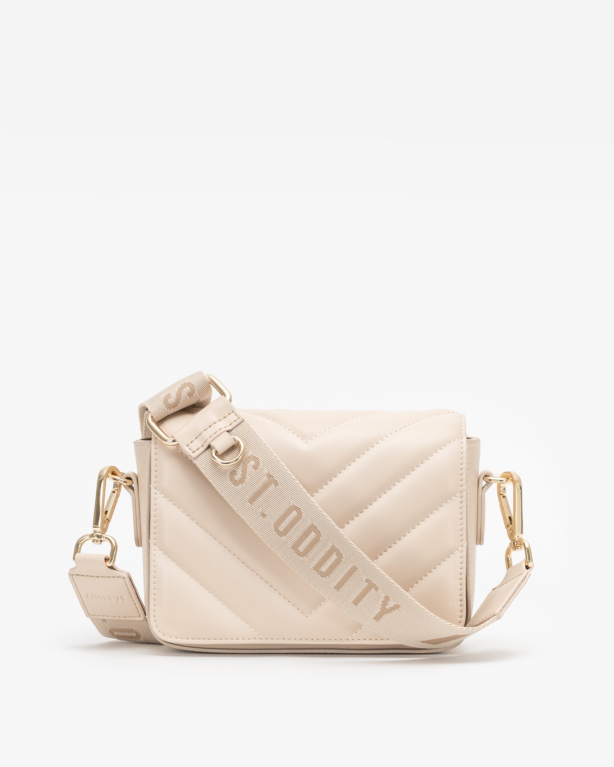 Quilted Chevron Crossbody Bag in Light Sand