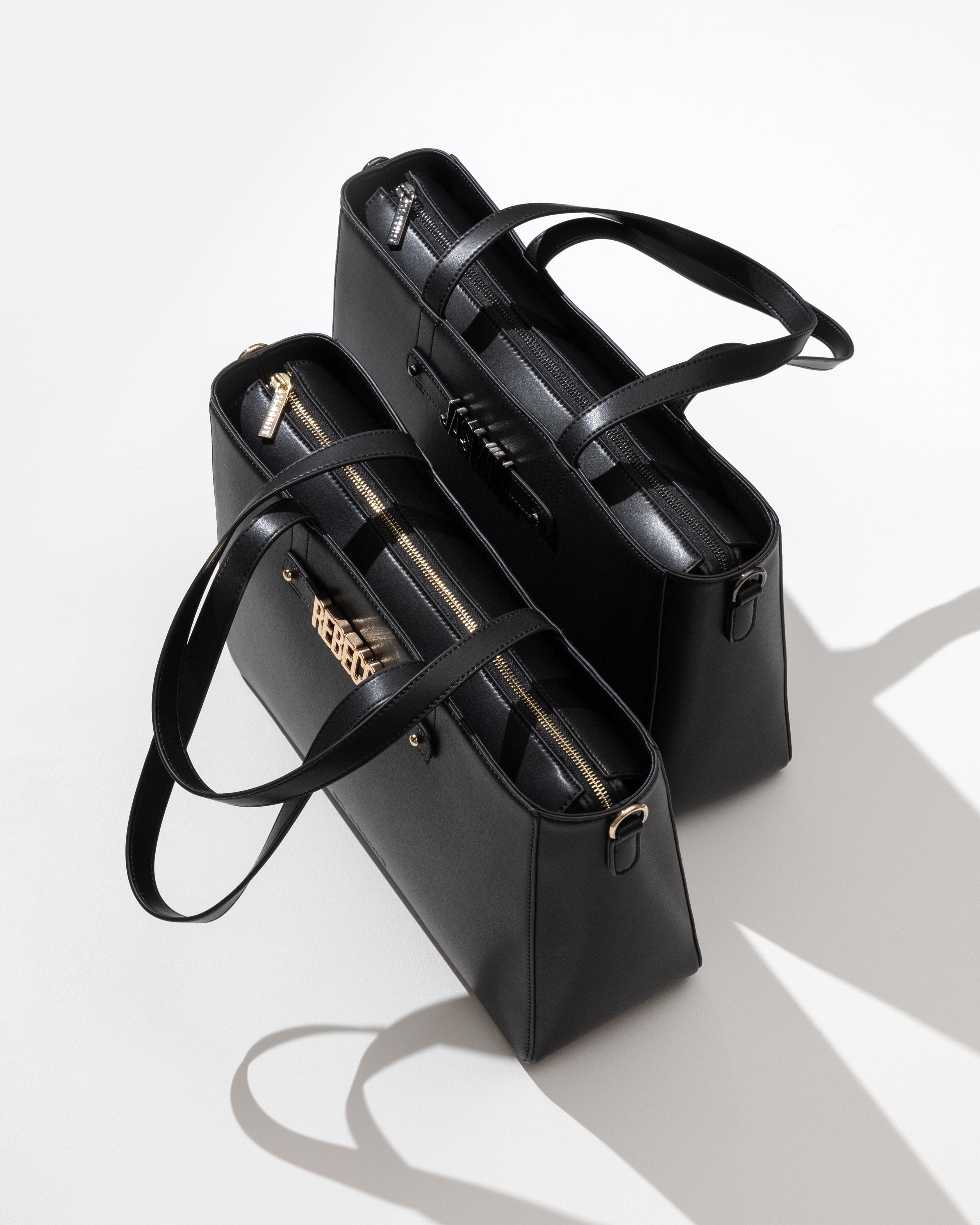 Wide Tote in Black/Gunmetal with Personalised Hardware