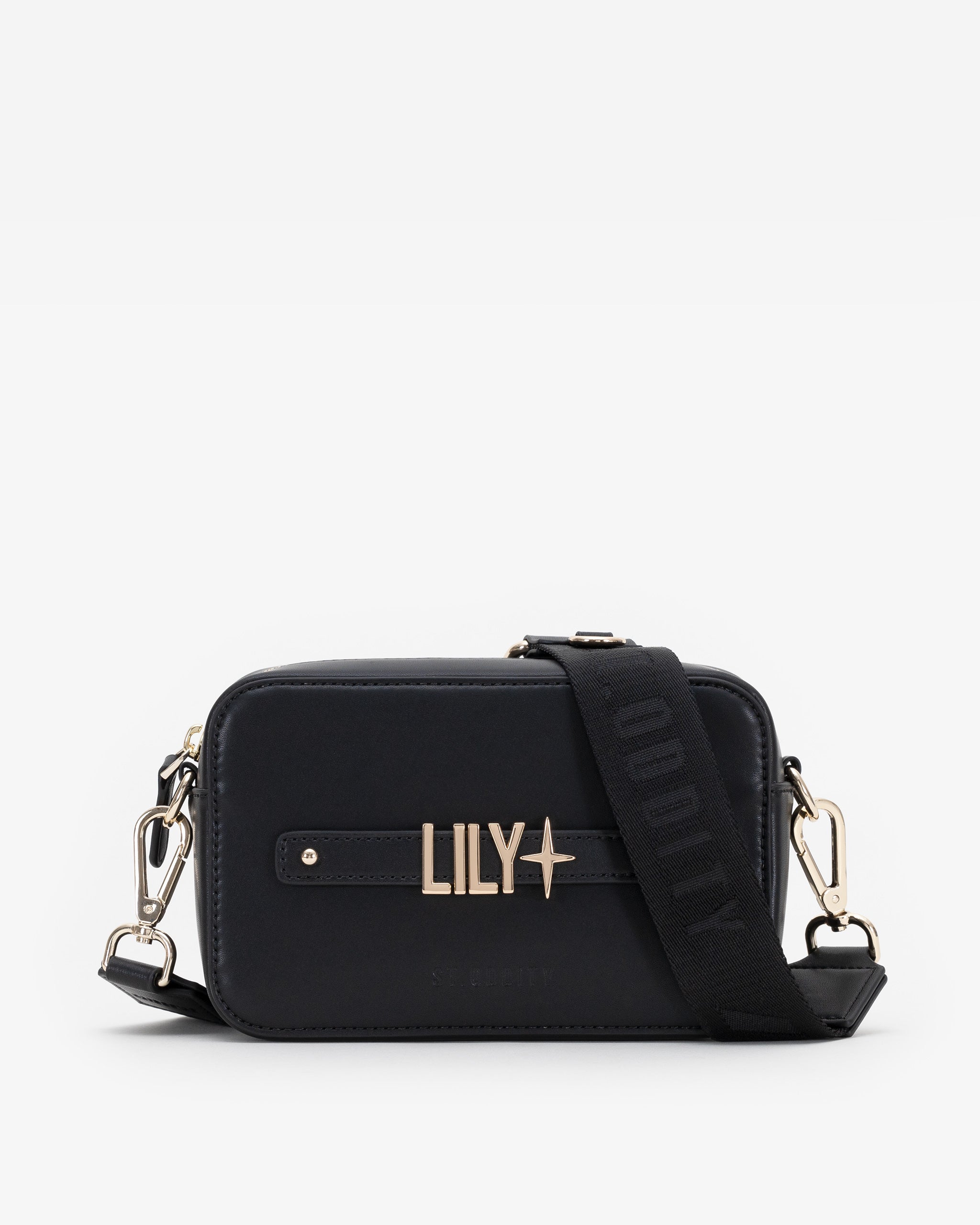 Zip Crossbody Bag in Black/Gold with Personalised Hardware