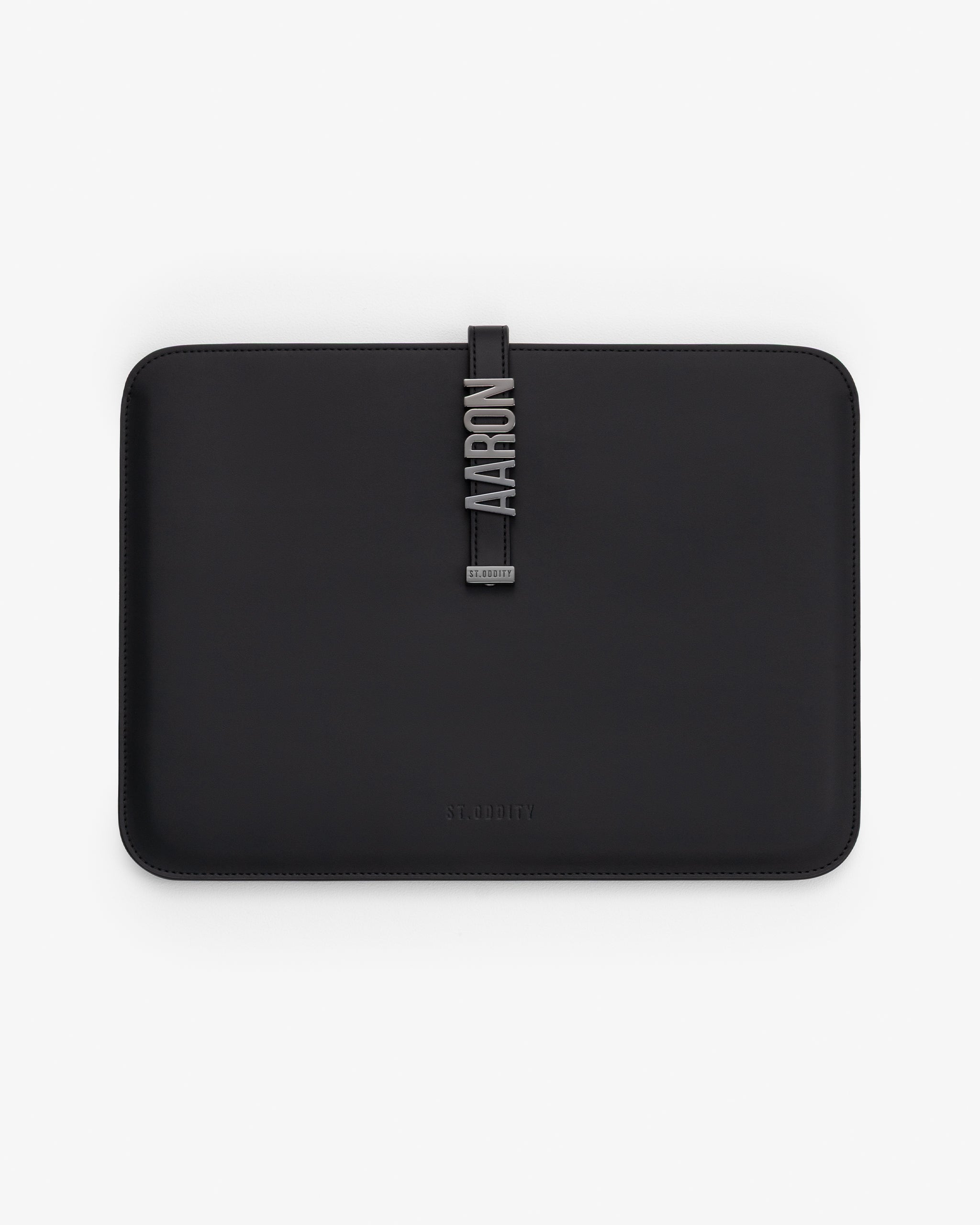 Black/Gunmetal 13"/14" laptop sleeve with 'AARON' personalisation.