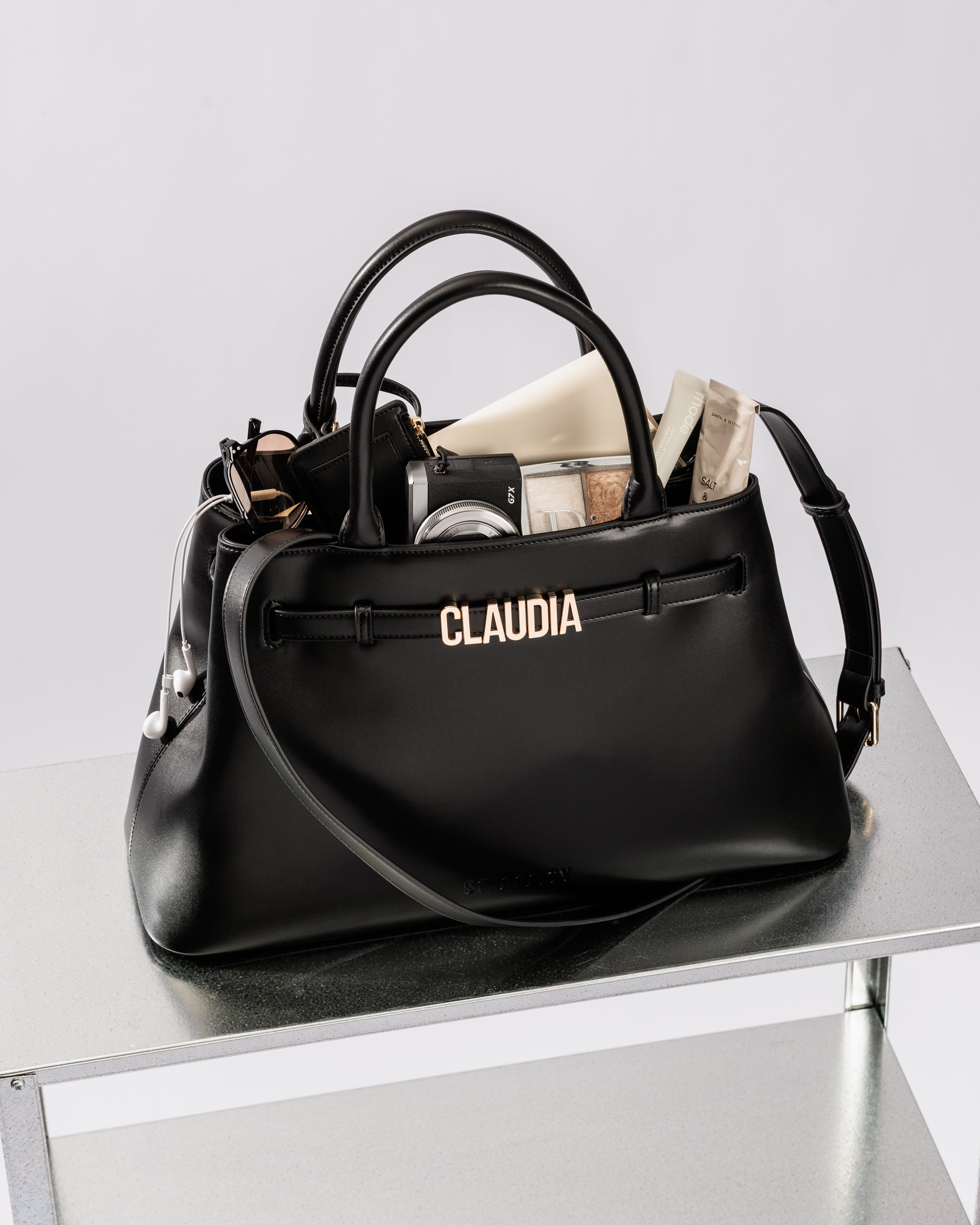 Belt Tote in Black/Gold with Personalised Hardware