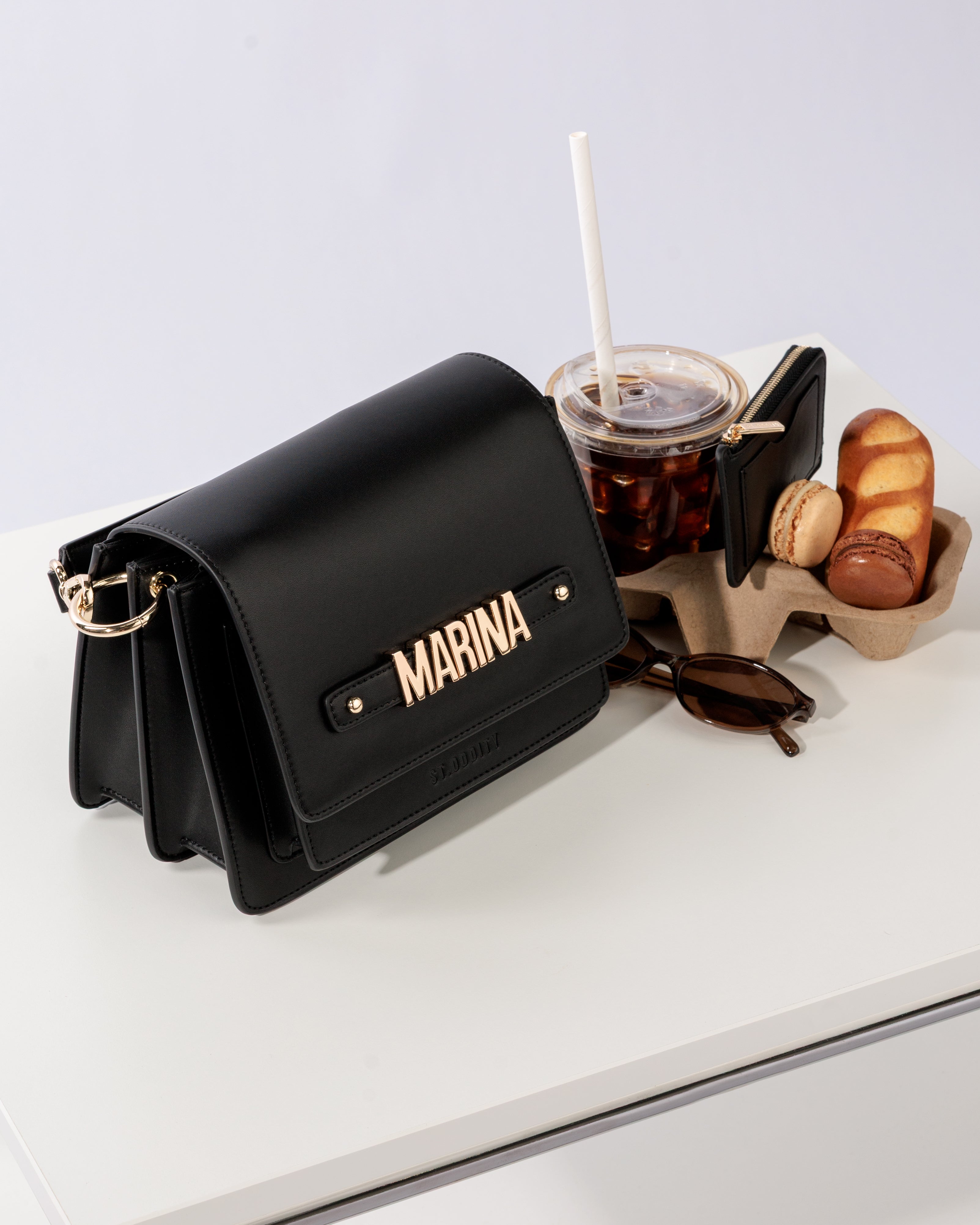 Shoulder Bag in Black/Gold with Personalised Hardware