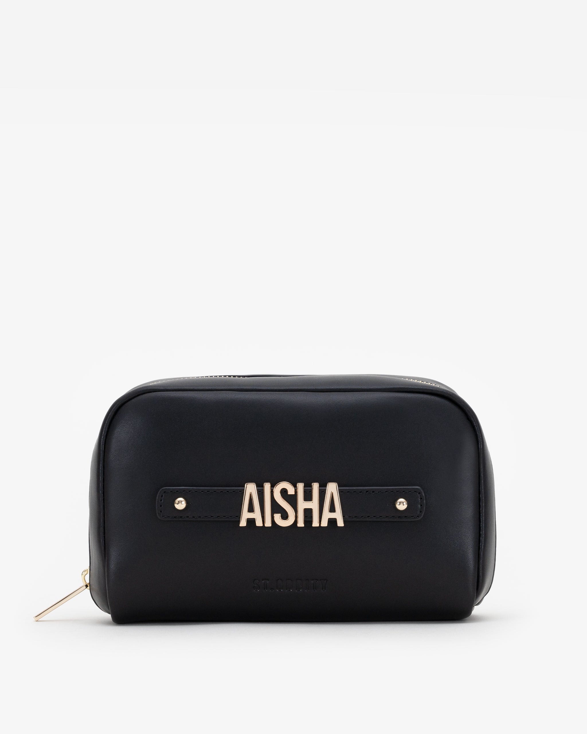 Cosmetic Pouch in Black/Gold with Personalised Hardware
