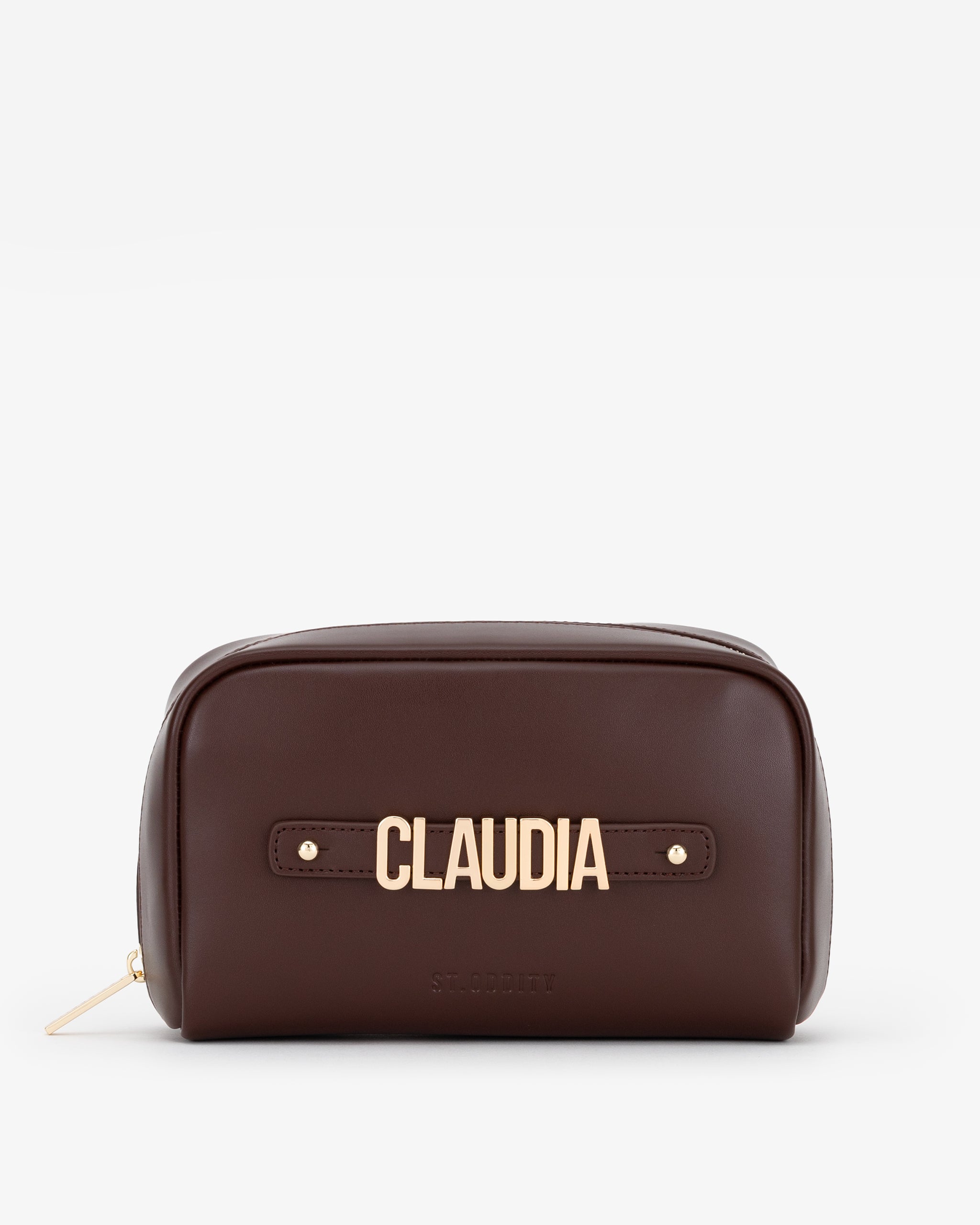 Cosmetic Pouch in Brown with Personalised Hardware