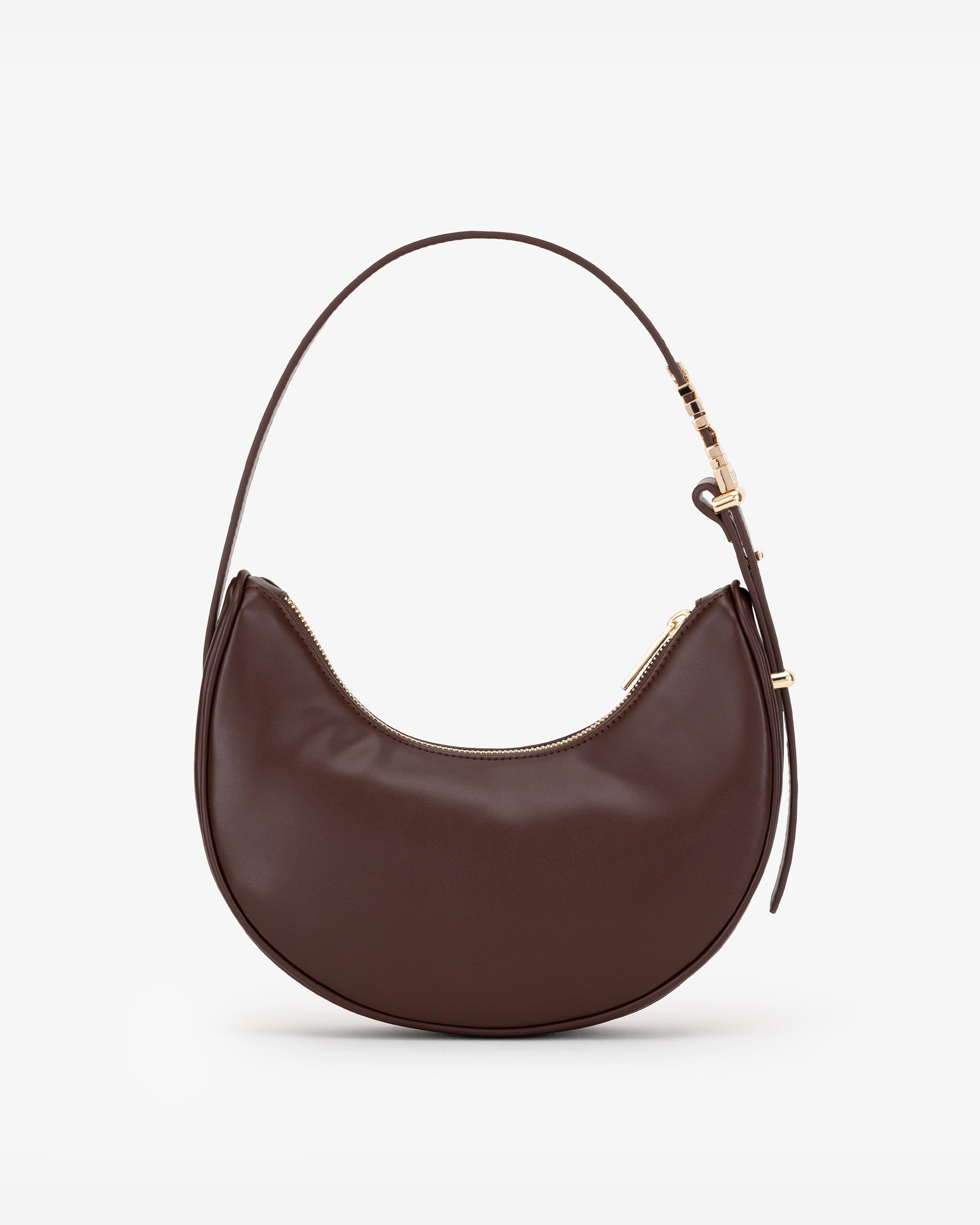 Crescent Shoulder Bag in Brown with Personalised Hardware