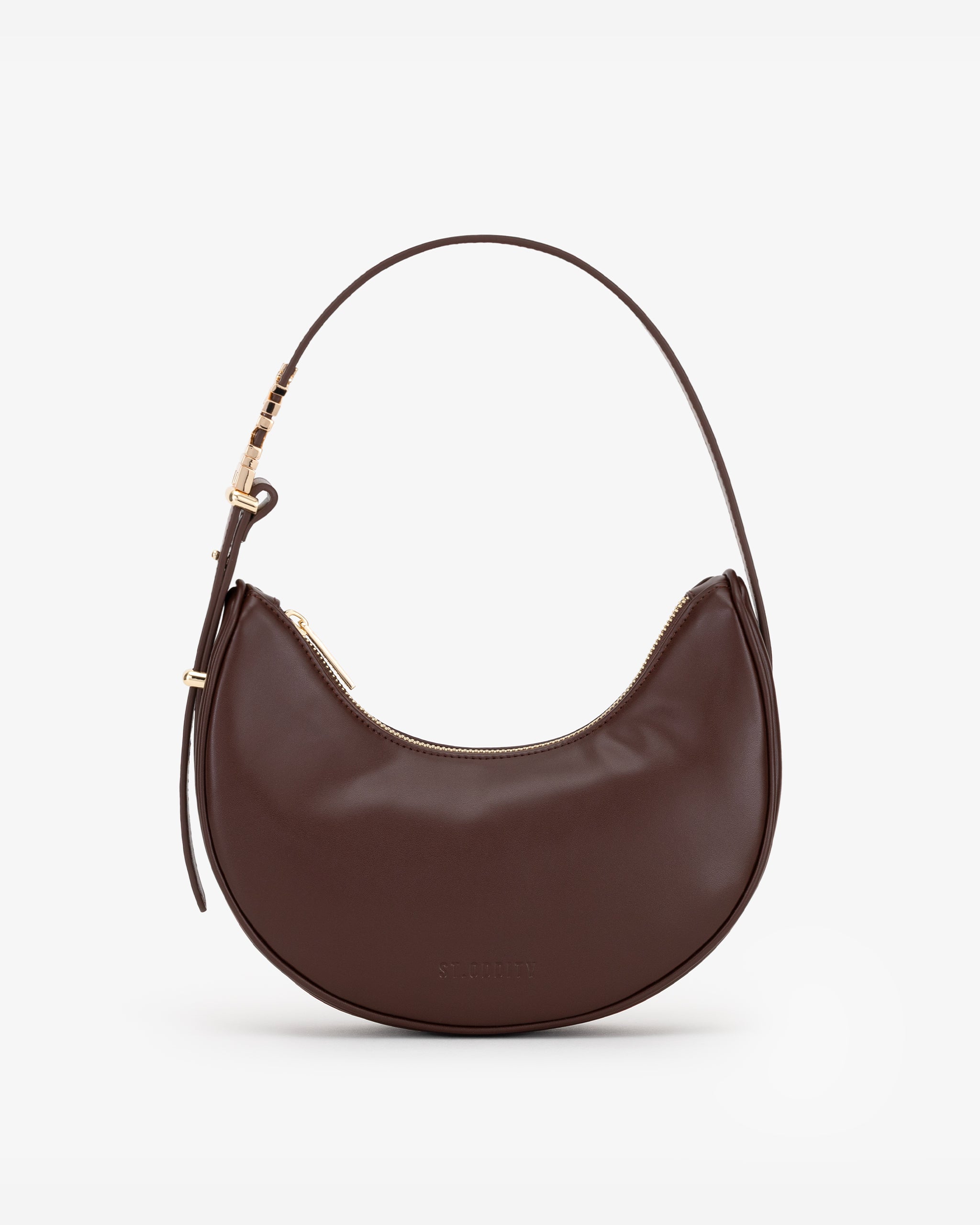 Crescent Shoulder Bag in Brown with Personalised Hardware