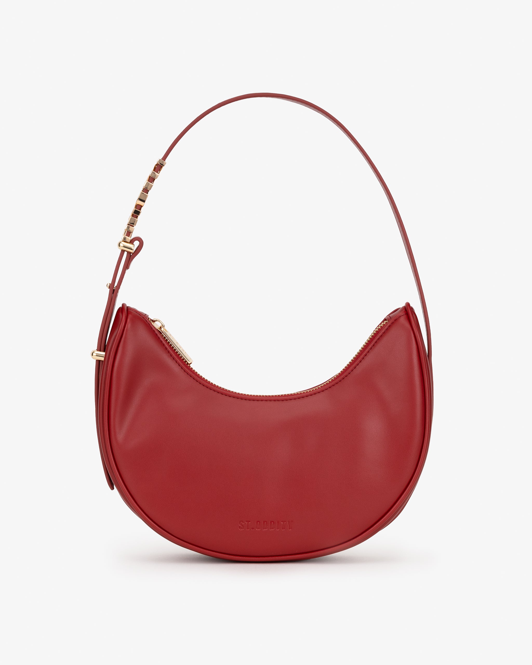 Crescent Shoulder Bag in Cherry Red with Personalised Hardware