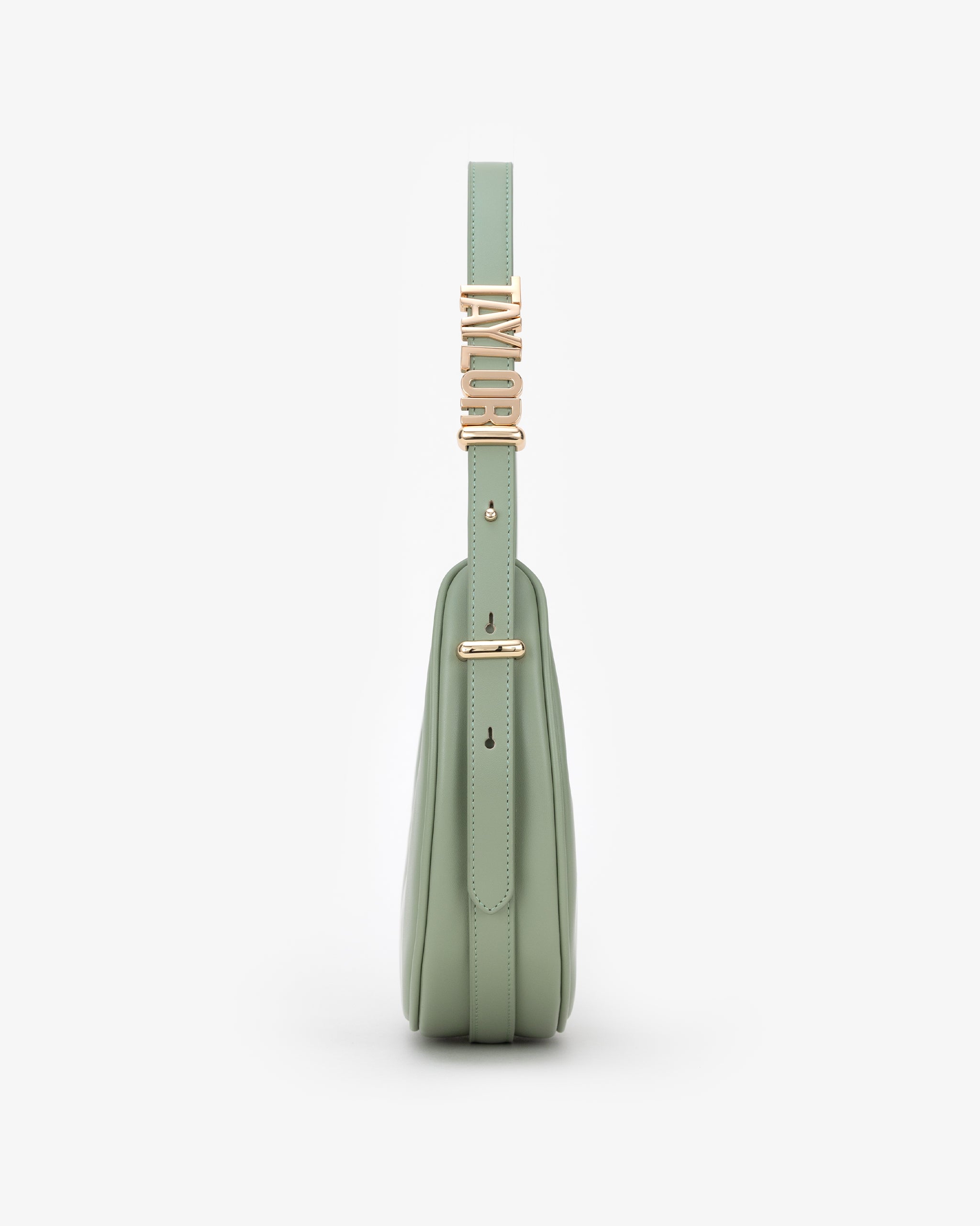 Crescent Shoulder Bag in Sage with Personalised Hardware