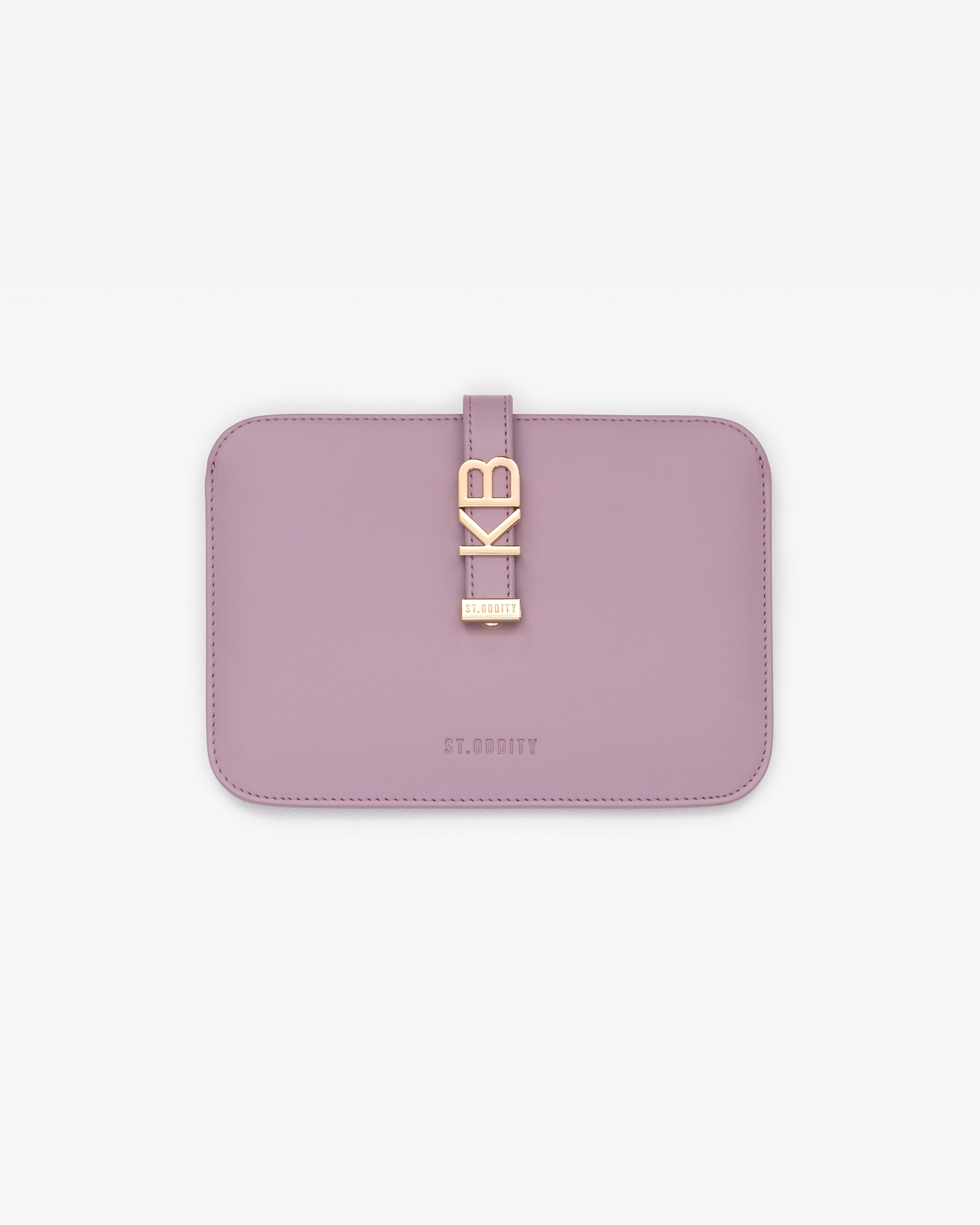 Lilac iPad/kindle sleeve with gold personalisation 'KB' on a white background