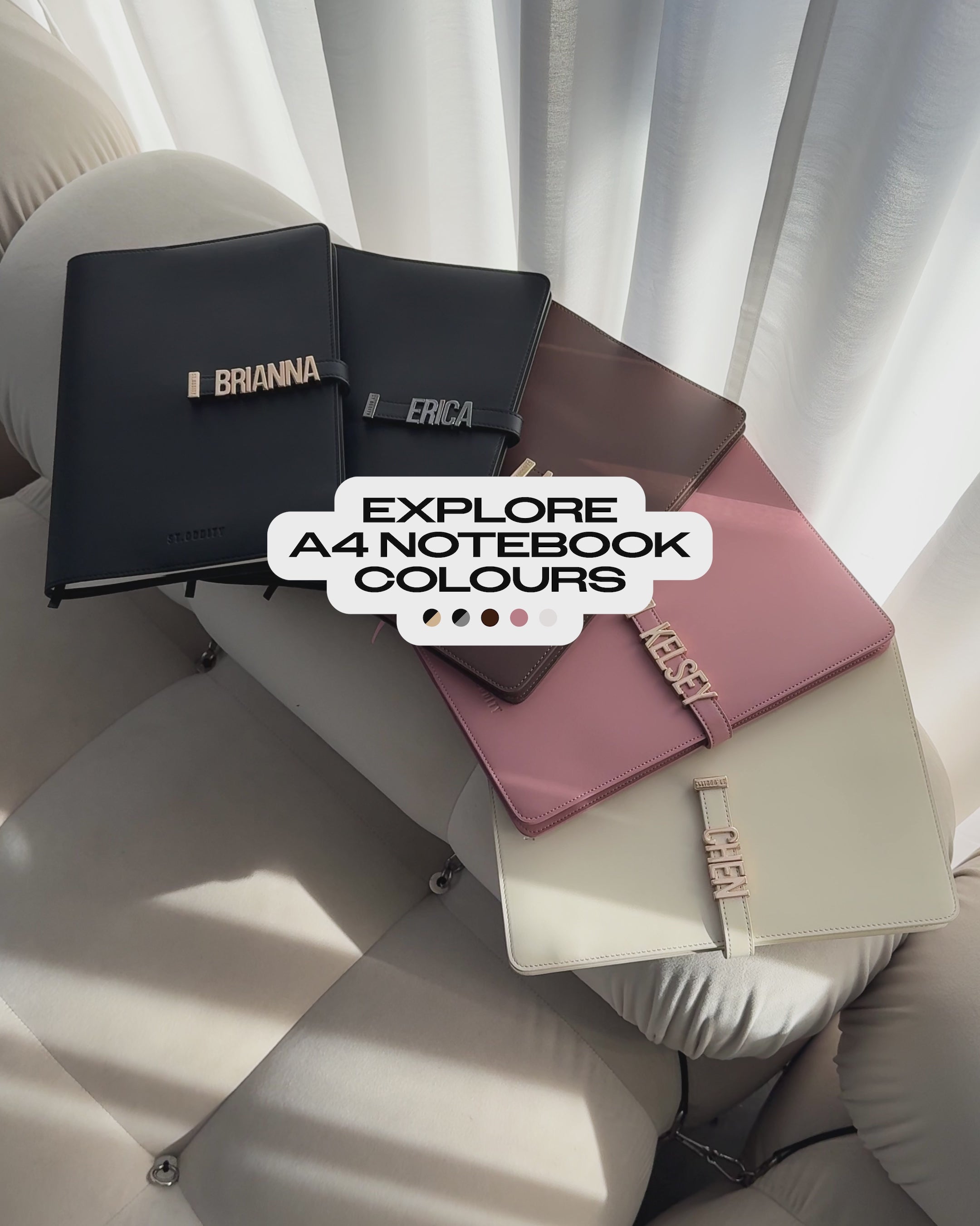 A4 Notebooks in Black, Brown, Blush and Off White