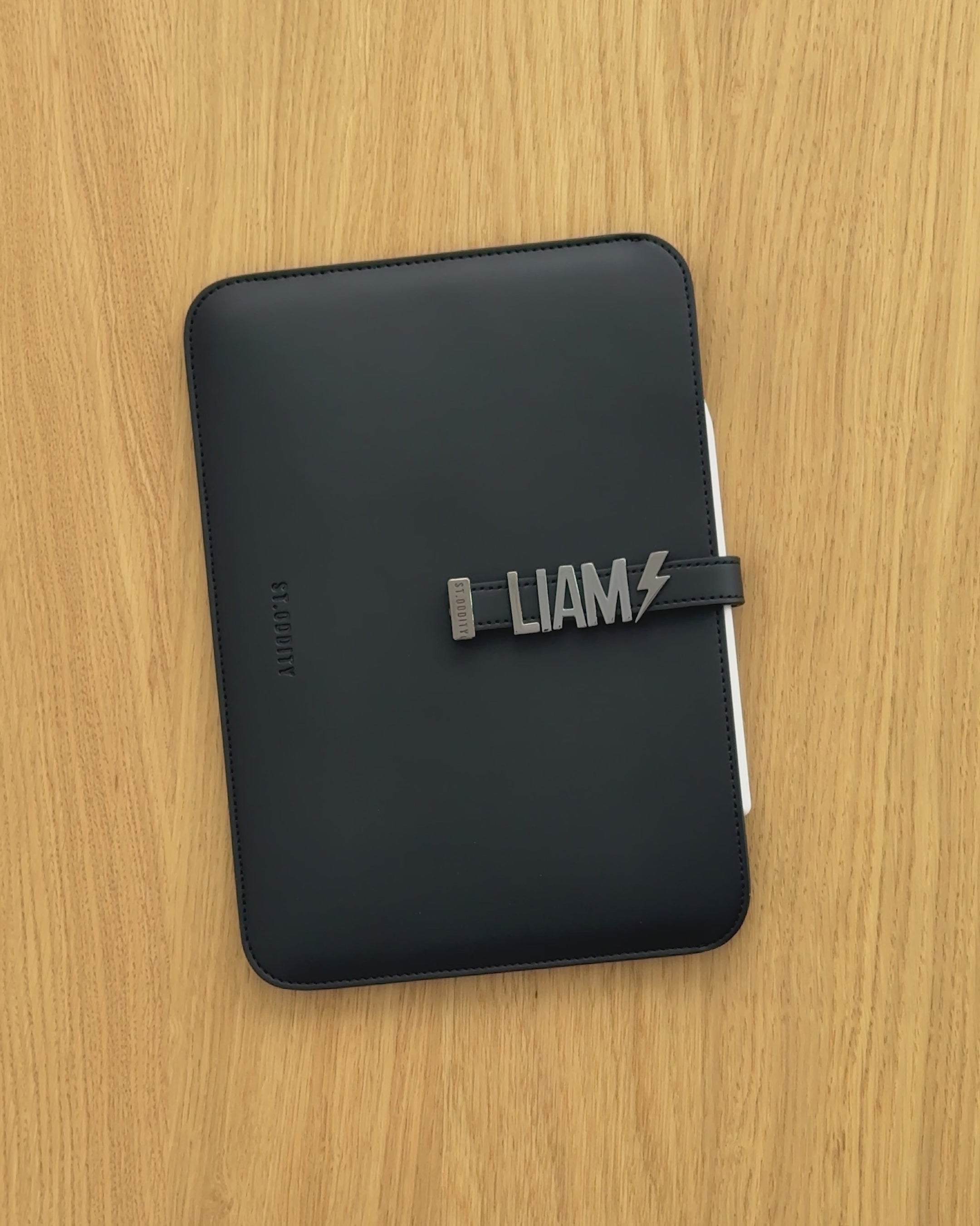 iPad 11" Sleeve in Black/Gunmetal with 'LIAM' personalisation