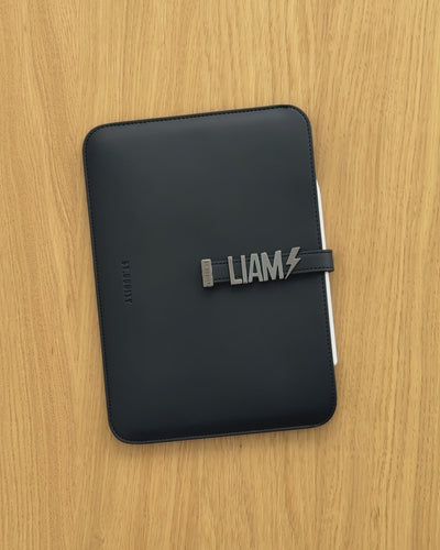 iPad 11" Sleeve in Black/Gunmetal with 'LIAM' personalisation