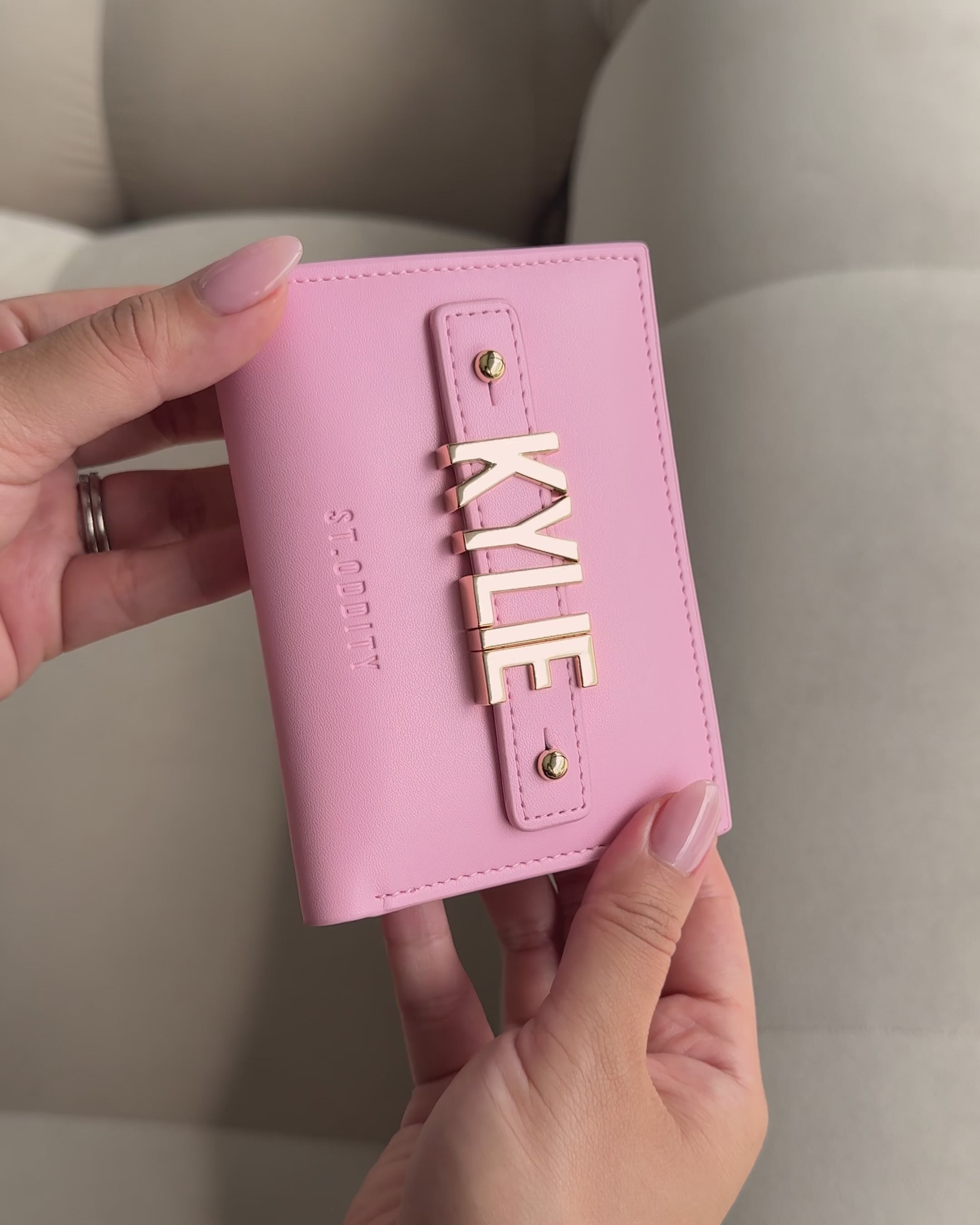 Inside the wallet in pink