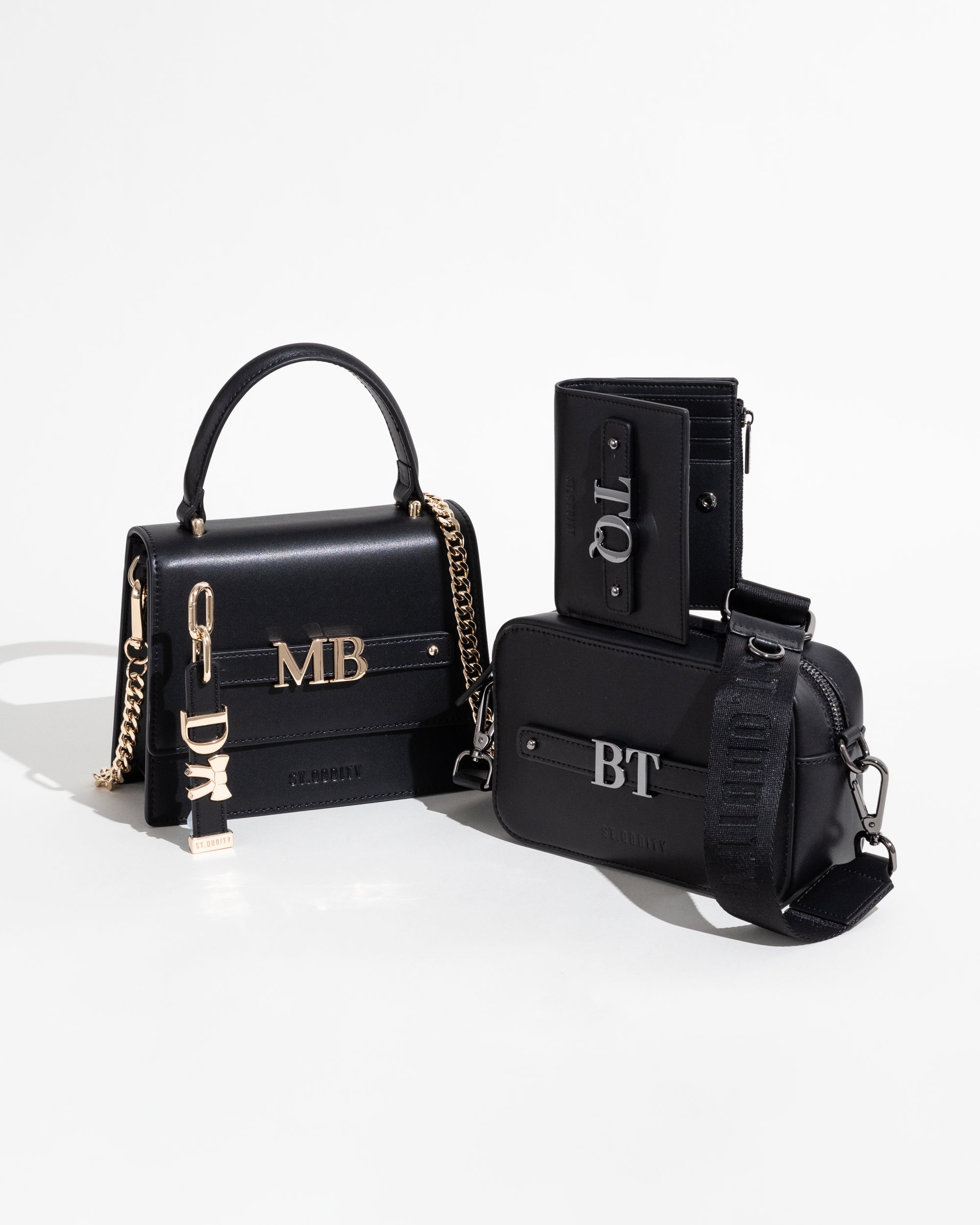 Zip Crossbody Bag in Black/Gunmetal with Personalised Hardware