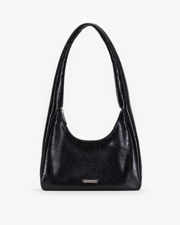 Soft Shoulder Bag in Black Crinkle