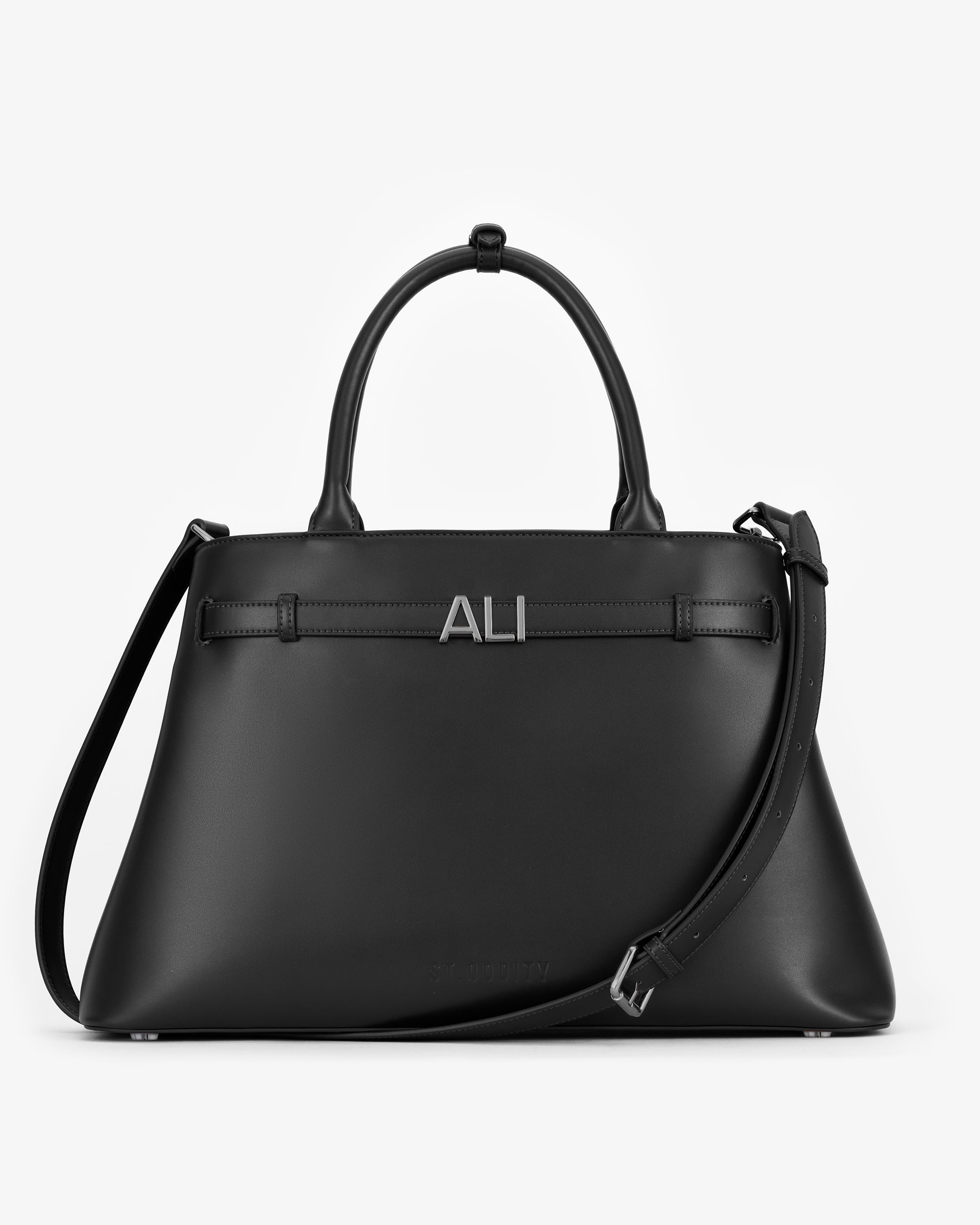 Belt Tote in Black/Gunmetal with Personalised Hardware