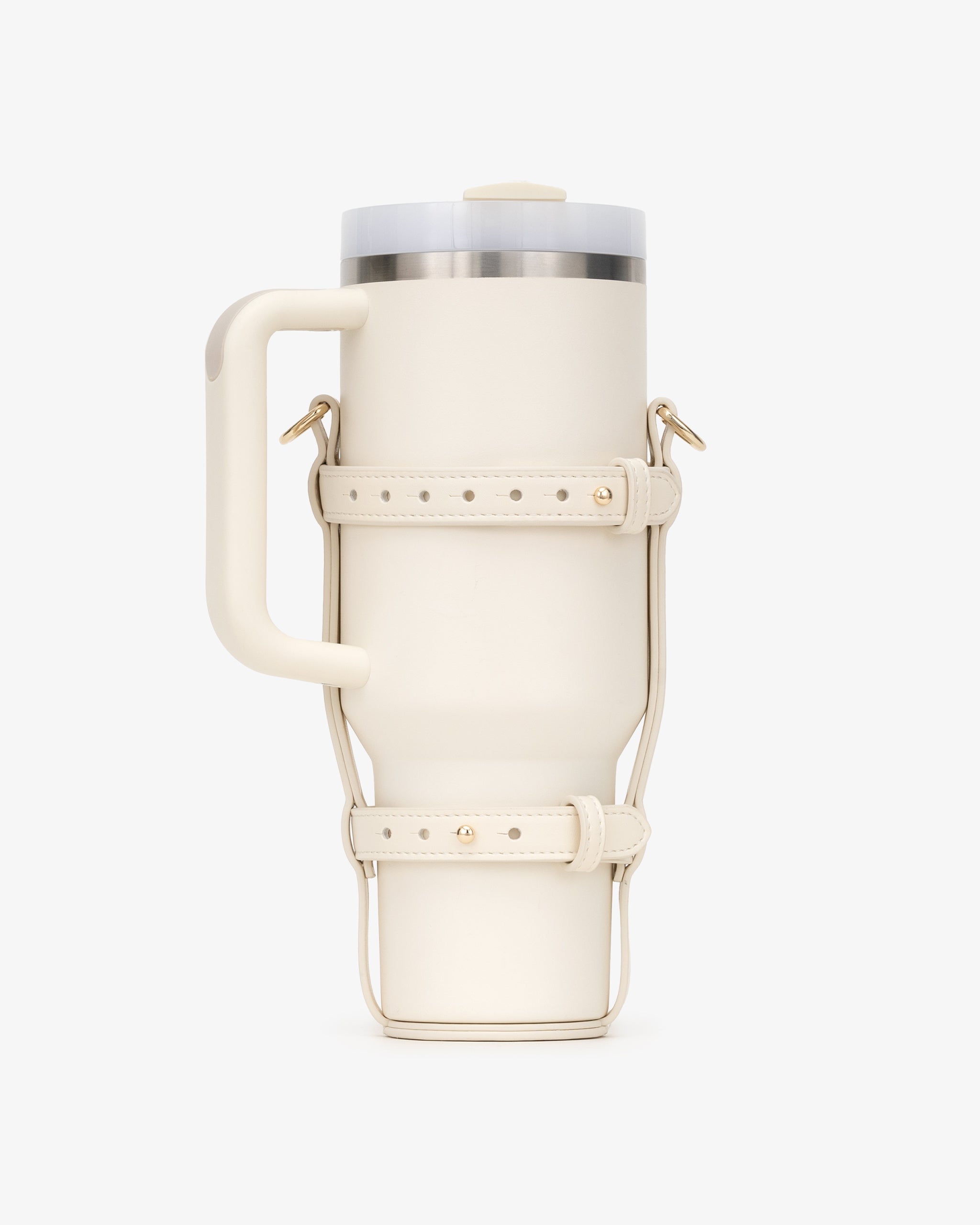 Water Bottle Holder in Off White with Personalised Hardware