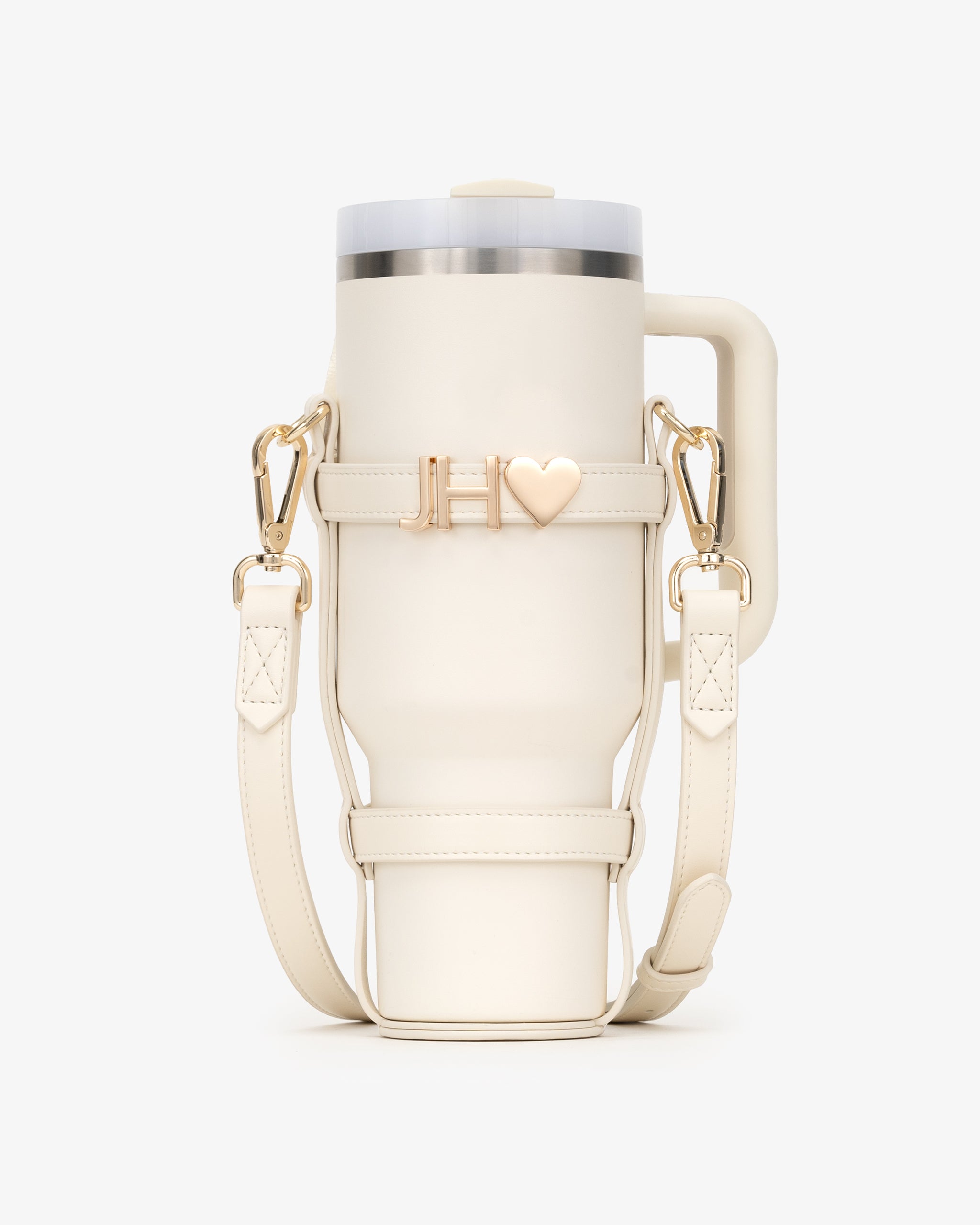 Water Bottle Holder in Off White with Personalised Hardware