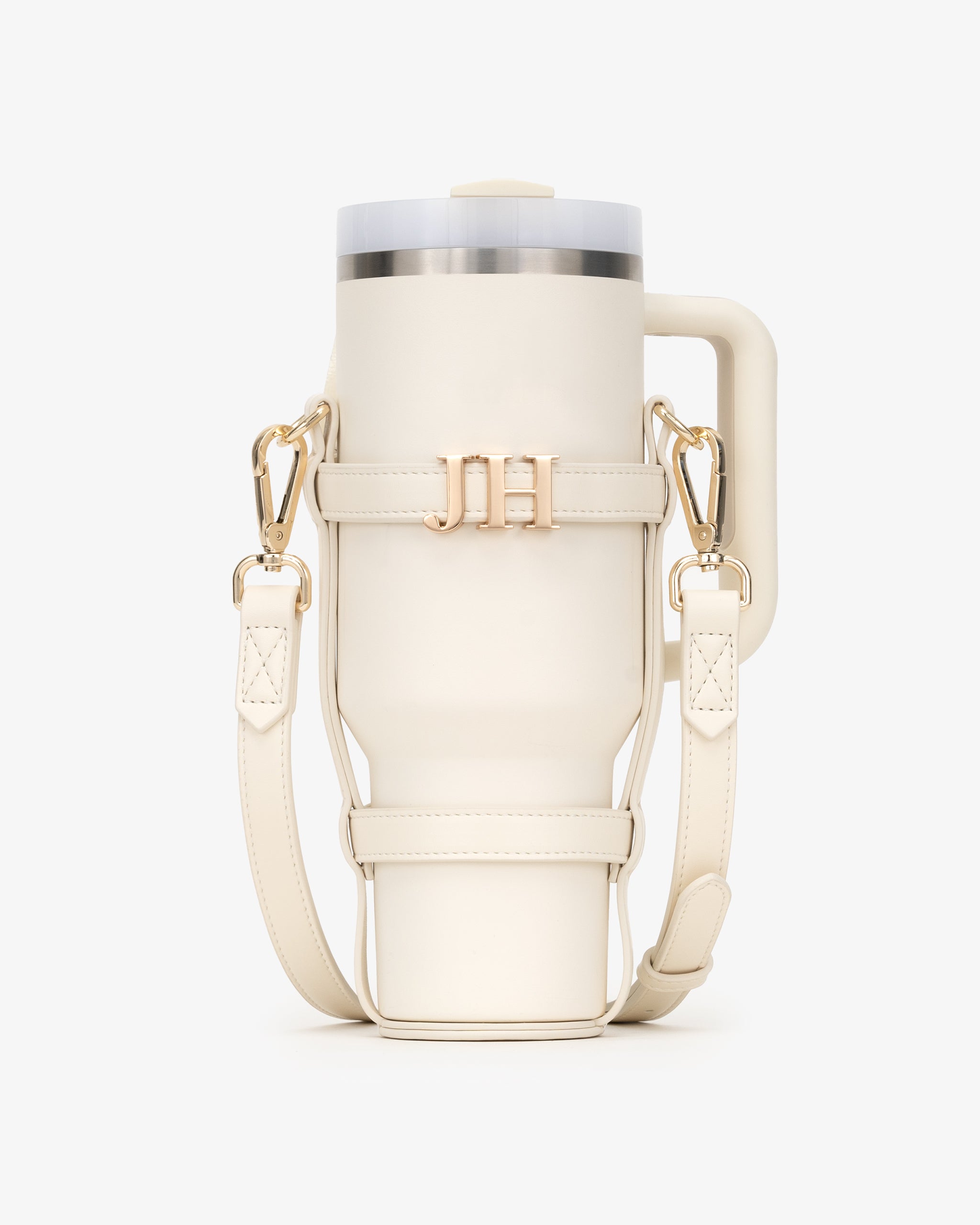 Water Bottle Holder in Off White with Personalised Hardware