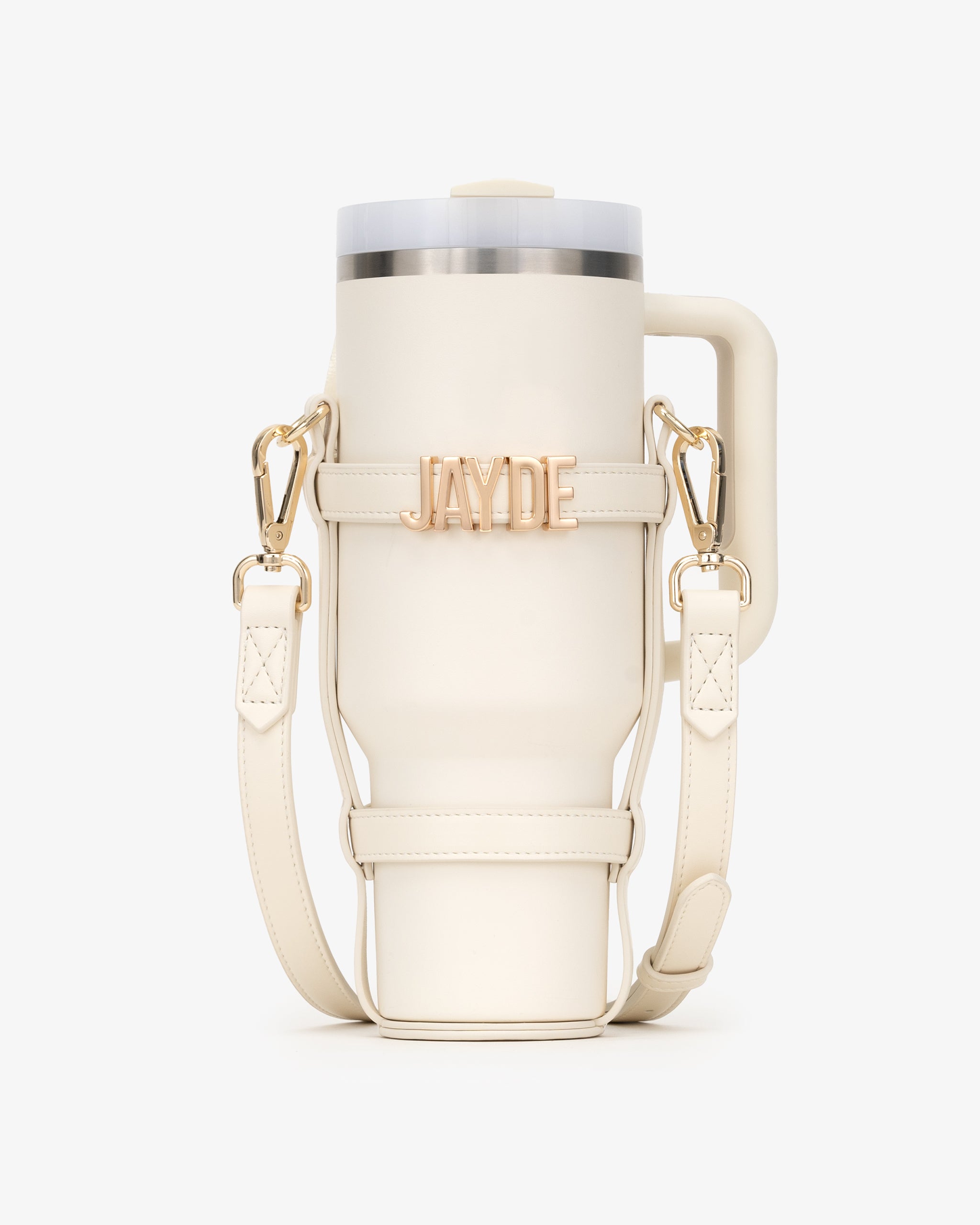 Water Bottle Holder in Off White with Personalised Hardware