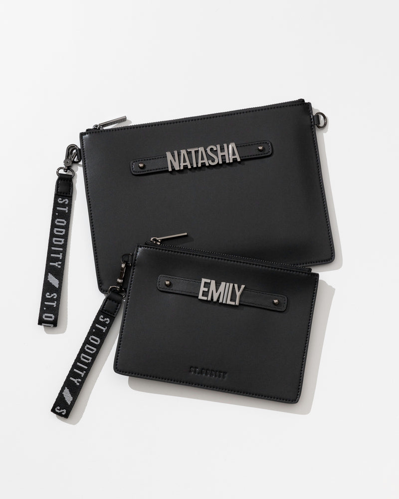 Large Pouch in Black/Gunmetal with Personalised Hardware