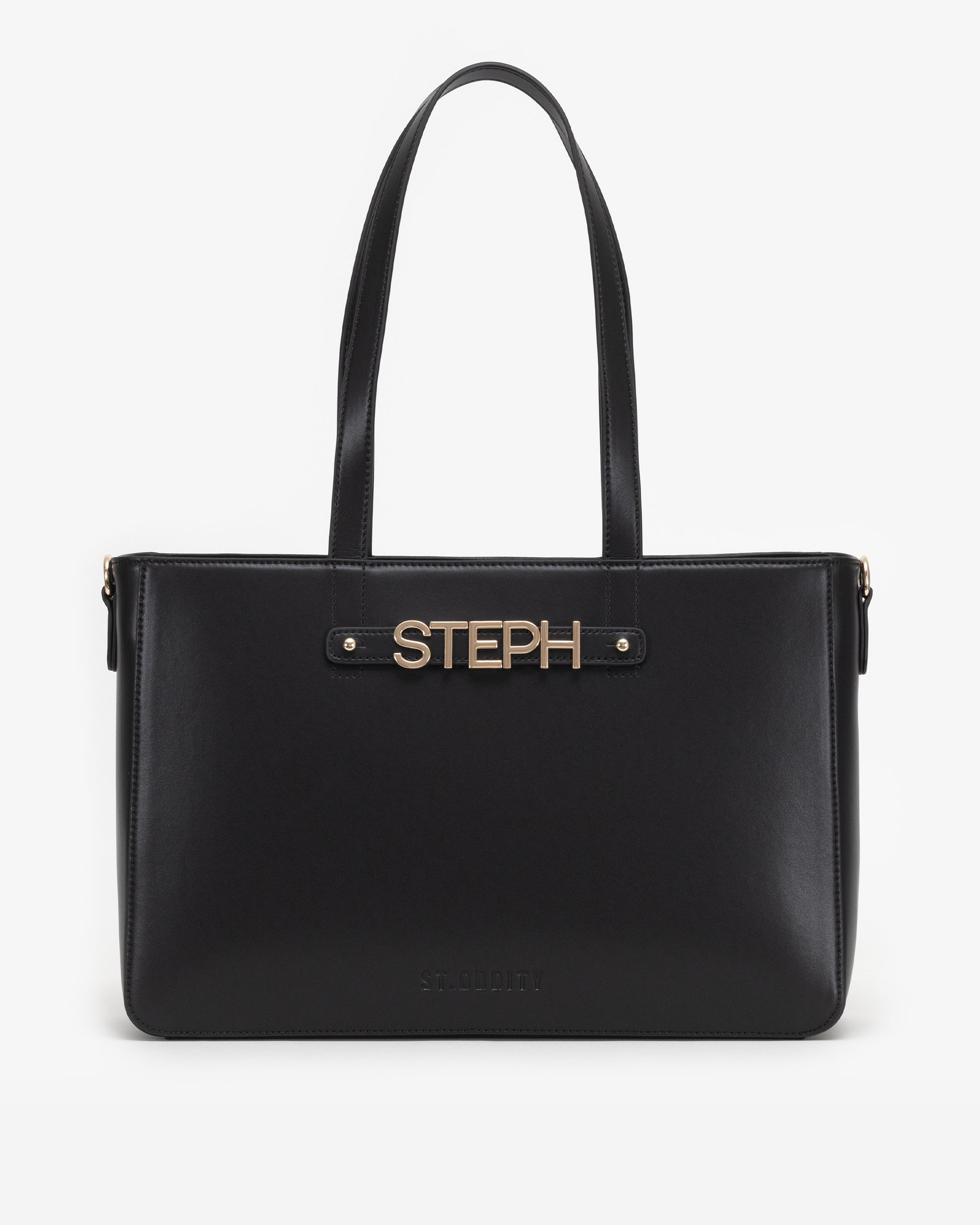 Wide Tote in Black Gold with Personalised Hardware St. Oddity