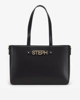 Wide Tote in Black/Gold with Personalised Hardware