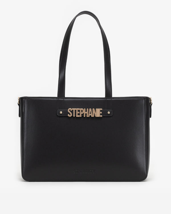 Wide Tote in Black/Gold with Personalised Hardware